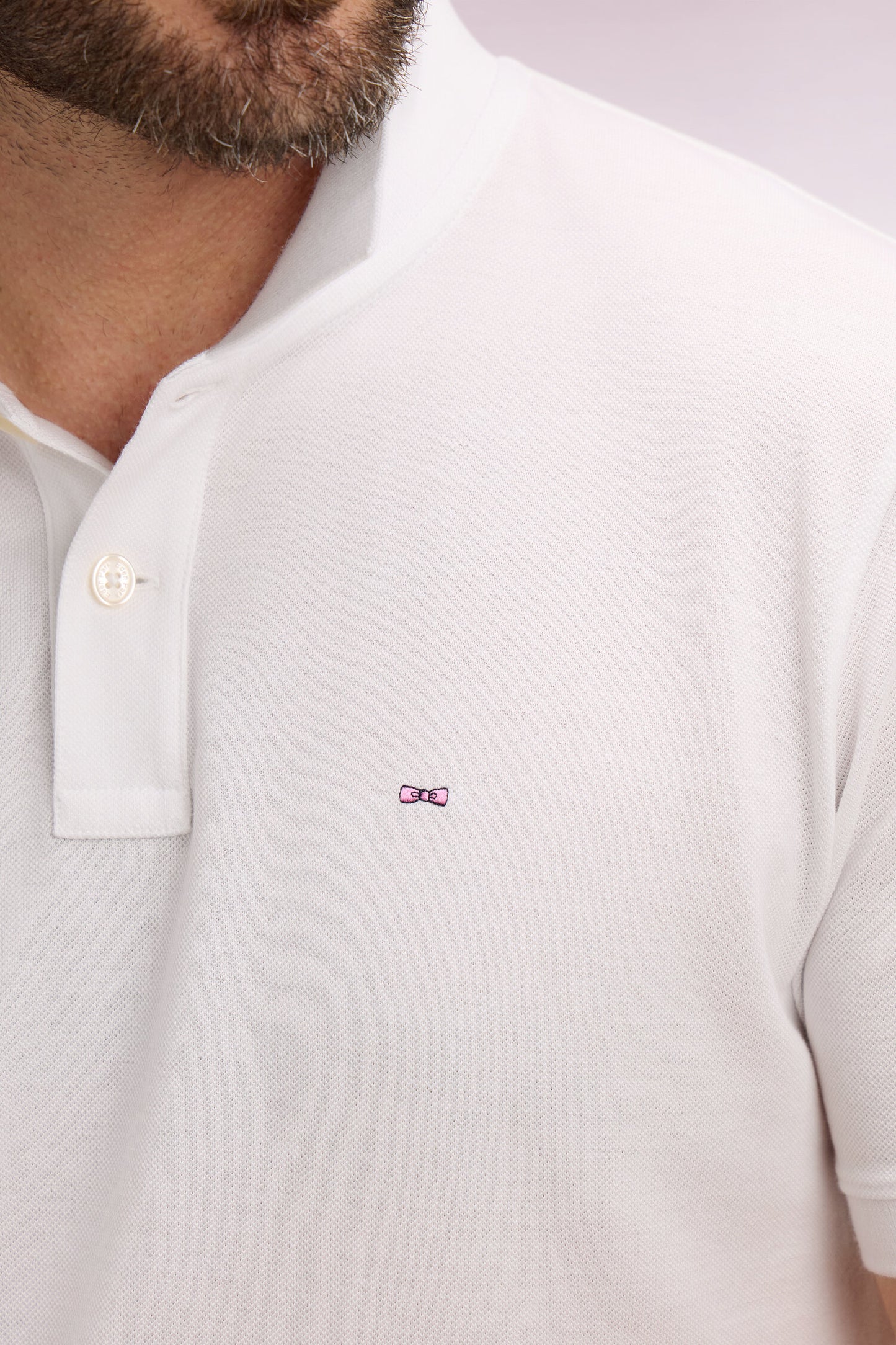 Regular fit white cotton short-sleeved polo shirt