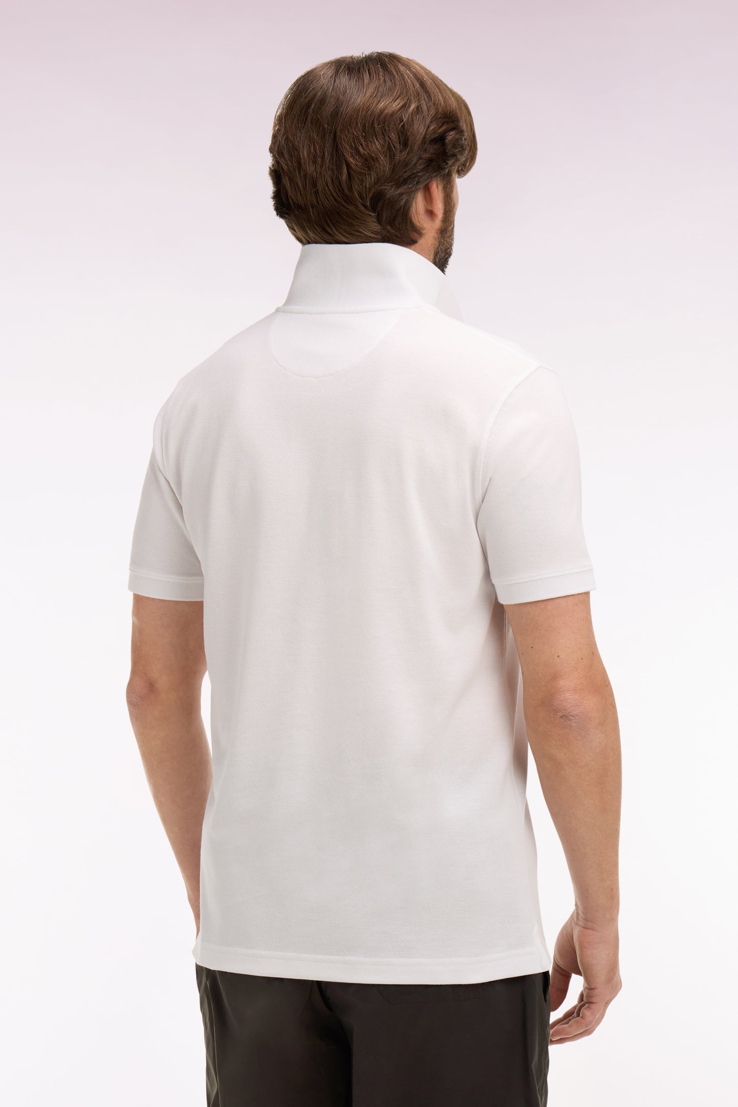 Regular fit white cotton short-sleeved polo shirt