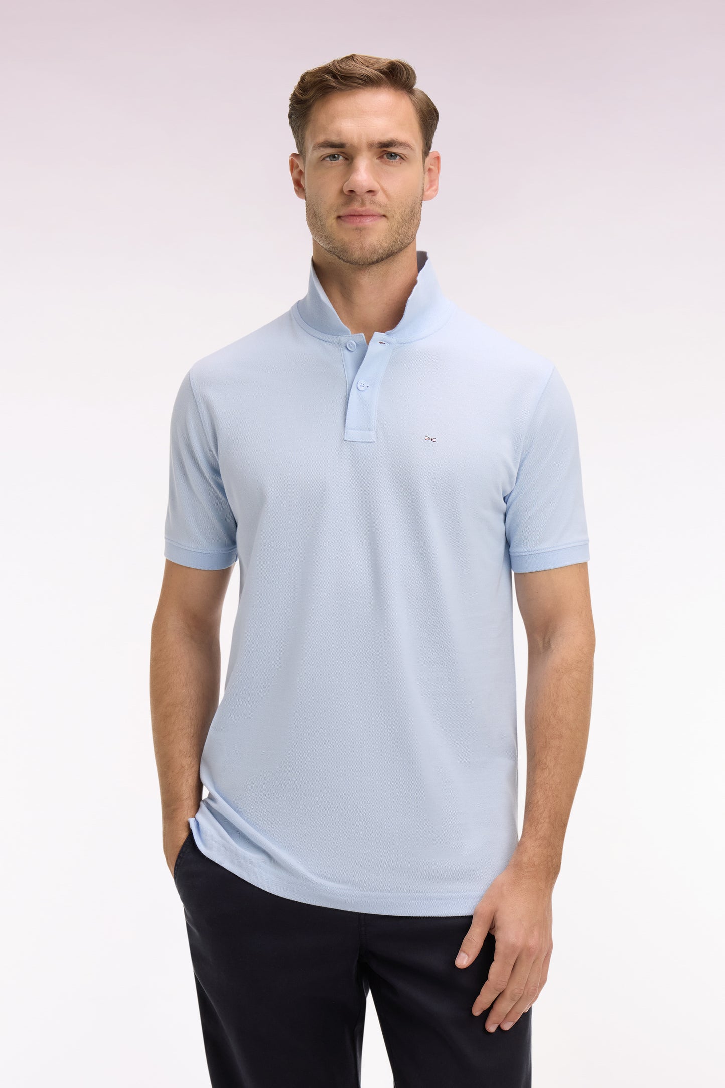 Regular fit short-sleeved sky cotton polo shirt