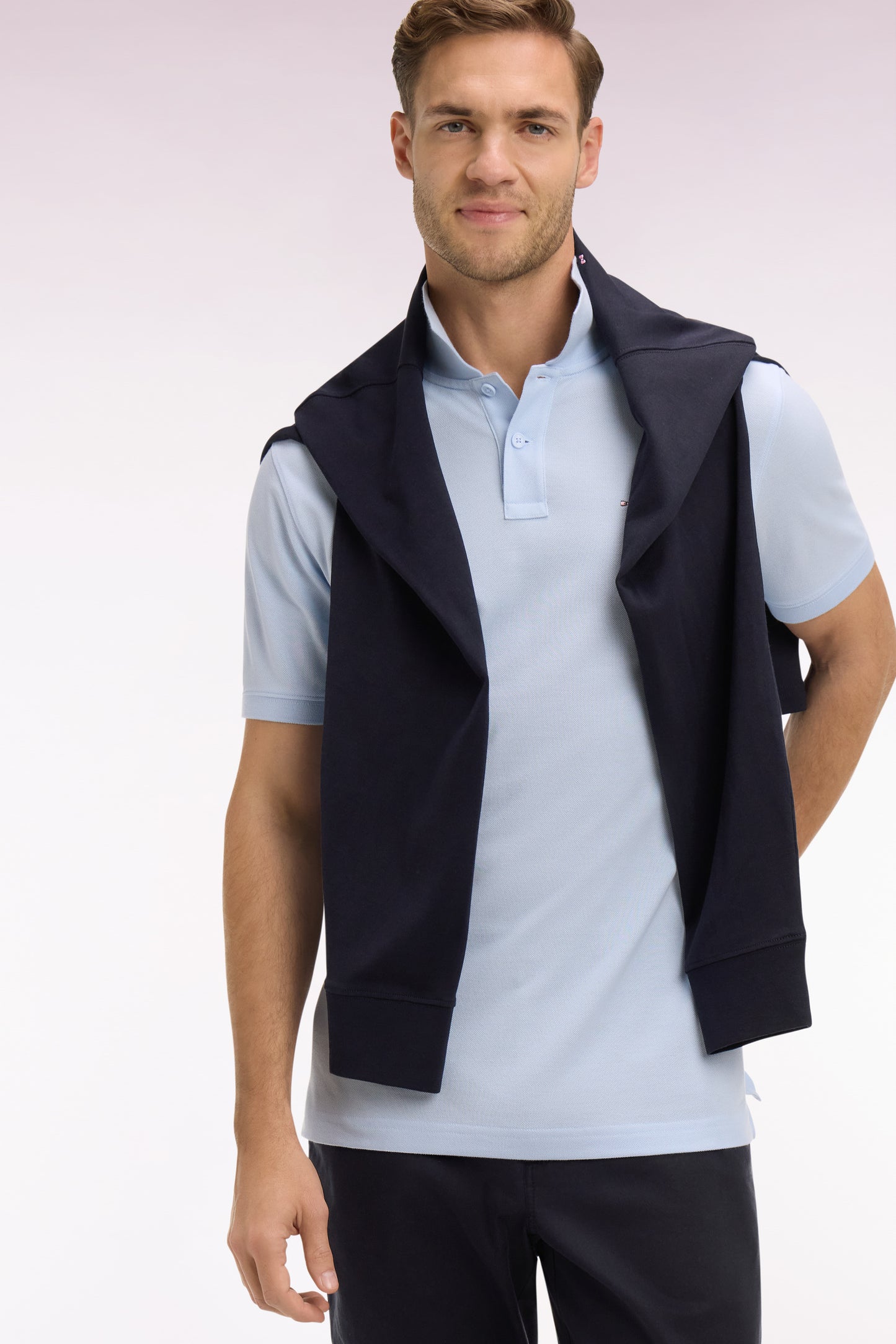 Regular fit short-sleeved sky cotton polo shirt