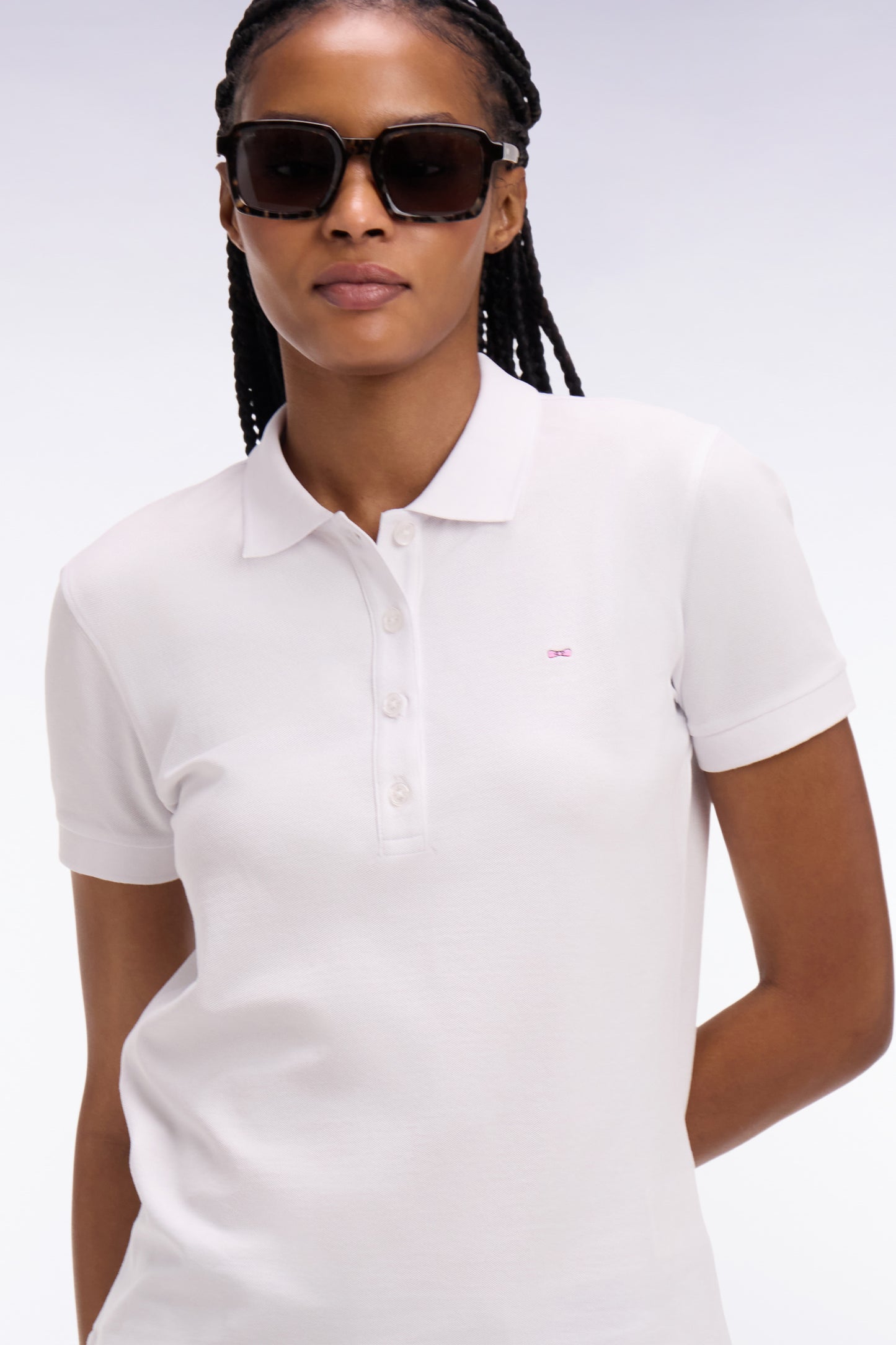 Polo à manches courtes en coton stretch blanc