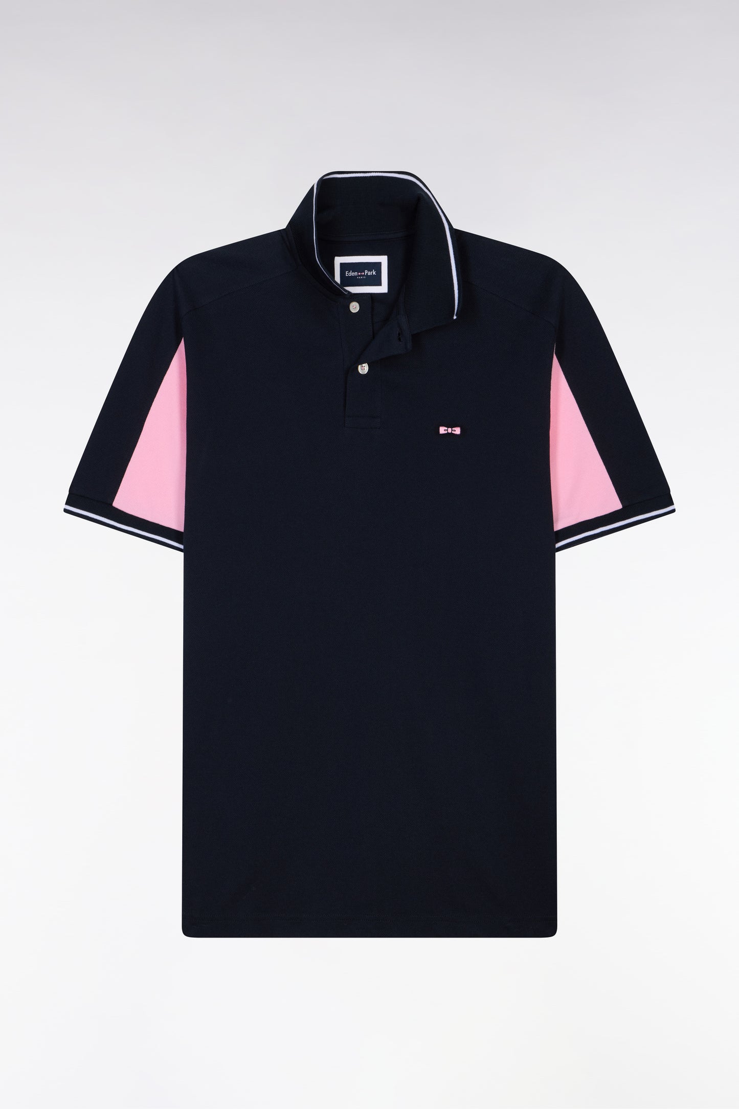 Short-sleeved navy cotton polo shirt