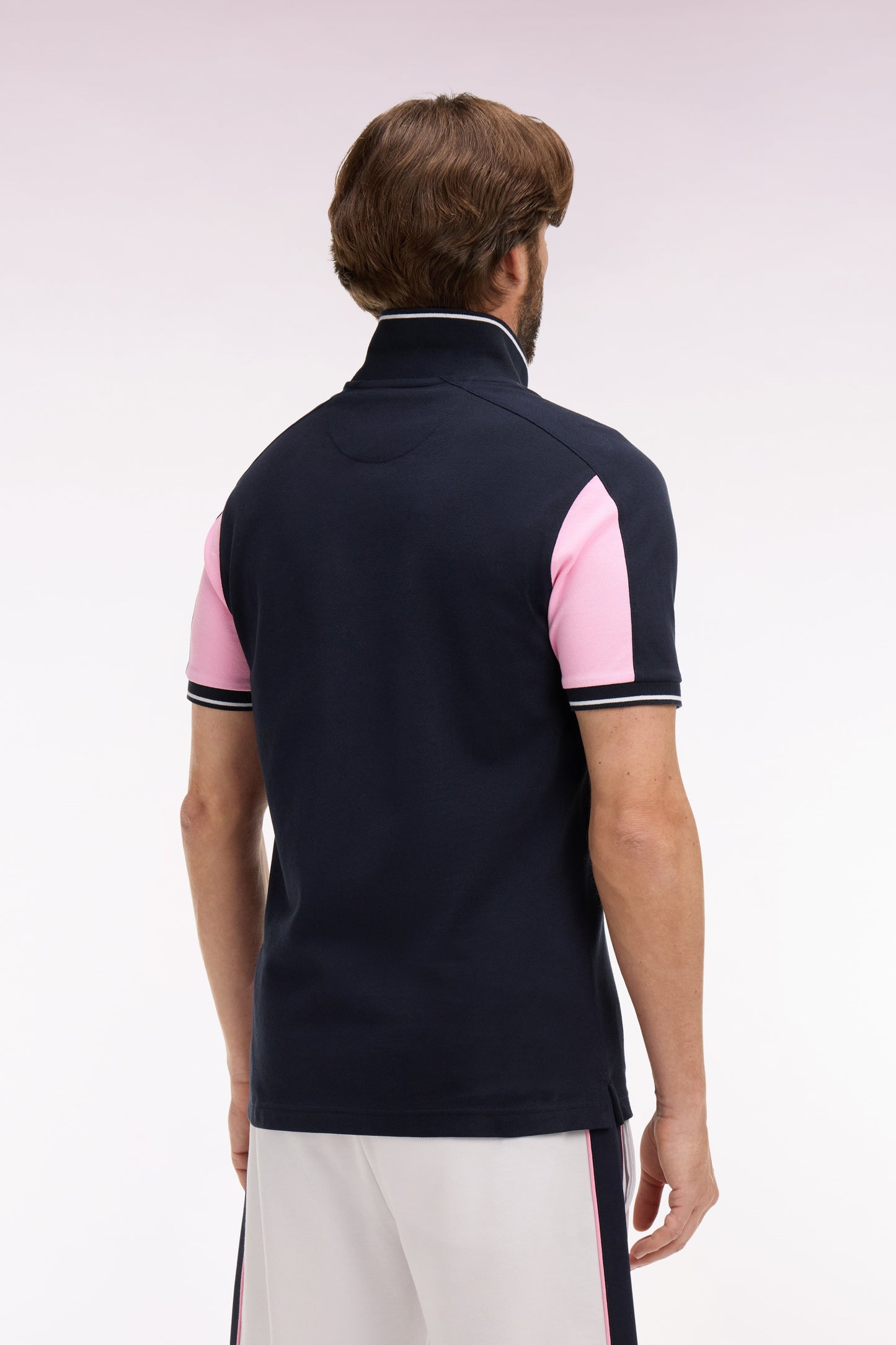 Short-sleeved navy cotton polo shirt