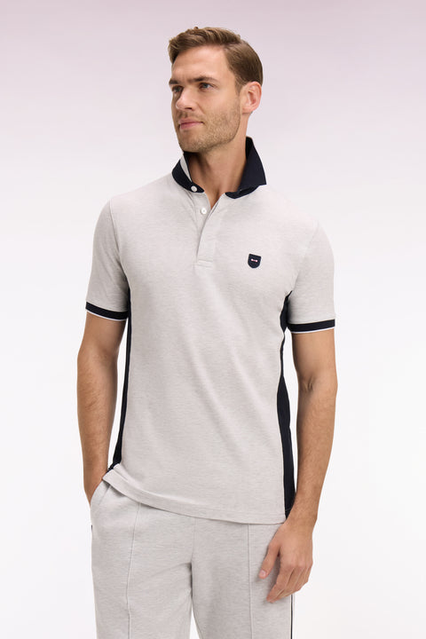 Polo manches courtes en coton gris clair et découpes marine coupe slim - Image 3