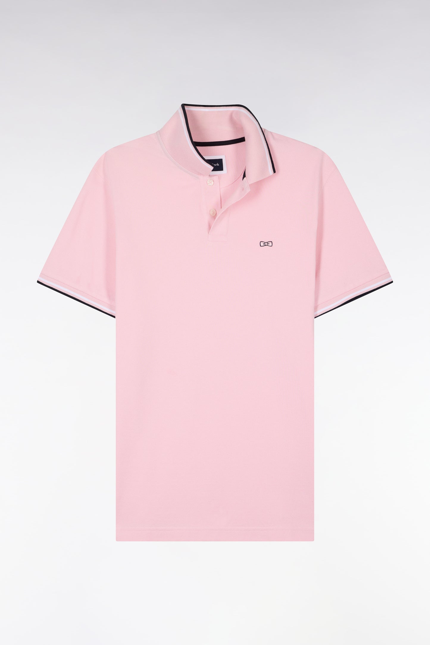 Polo à manches courtes en coton rose détails rayés coupe regular