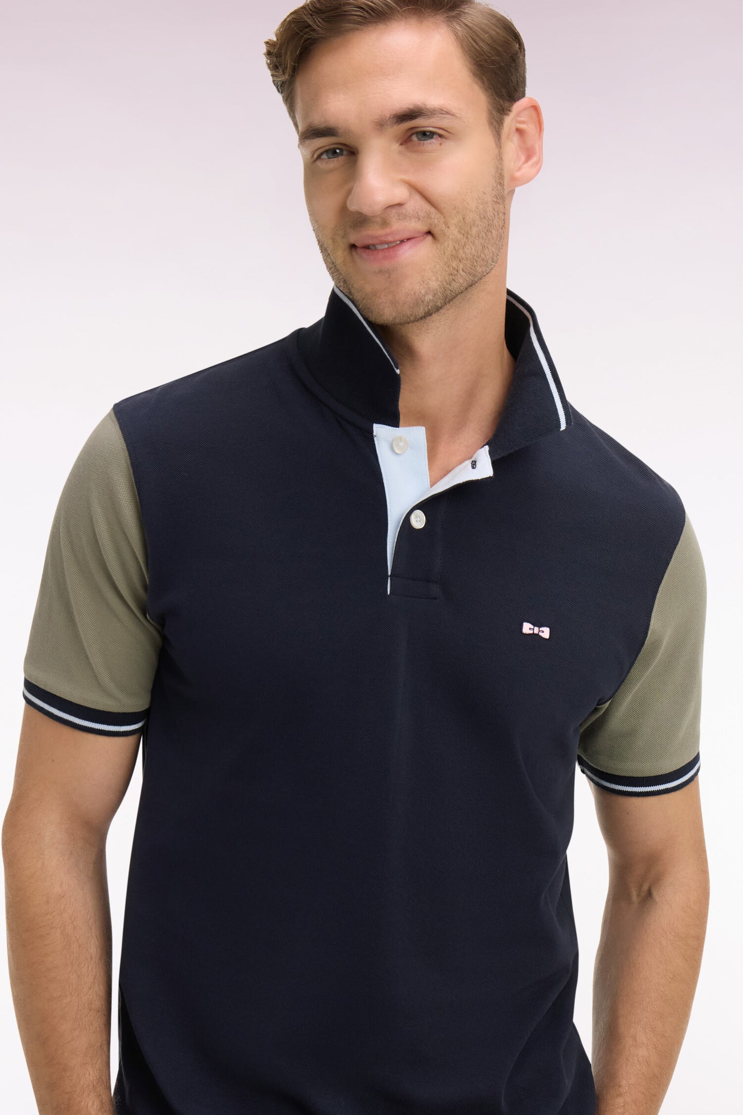 Polo à manches courtes en coton marine et kaki