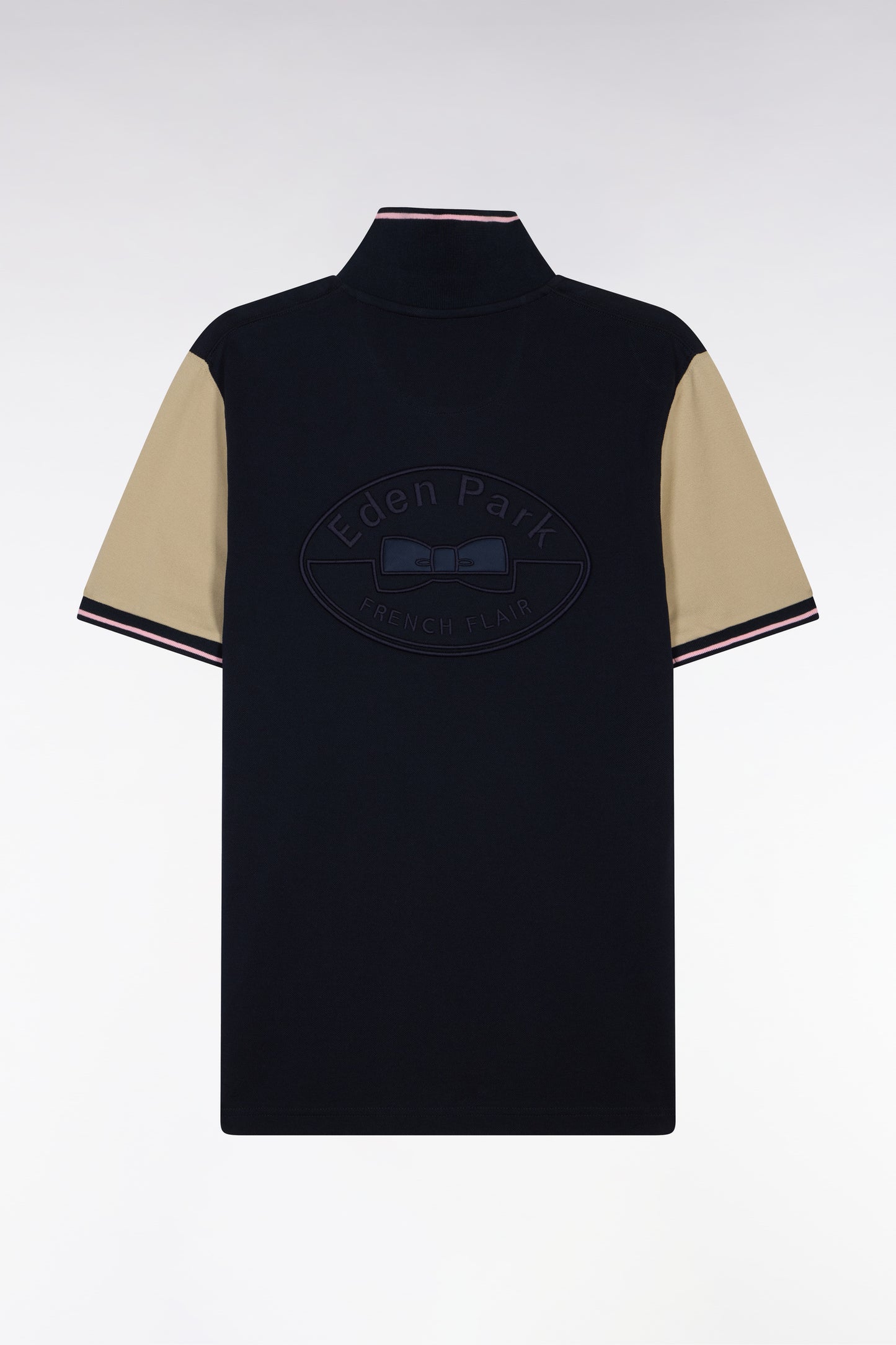 Polo à manches courtes en coton marine et beige