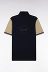 Polo à manches courtes en coton marine et beige