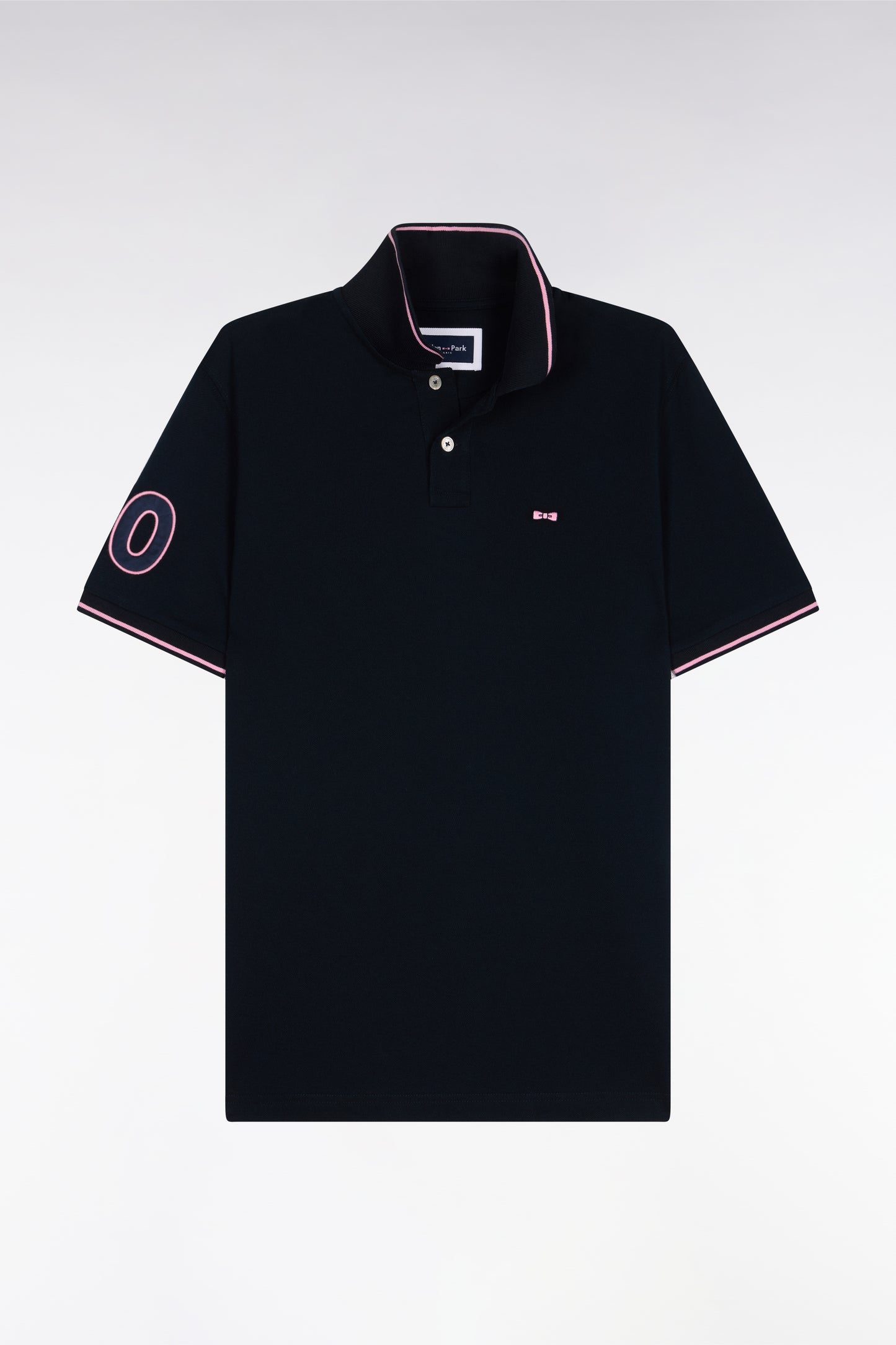 Regular fit embroidered navy cotton short-sleeved polo shirt