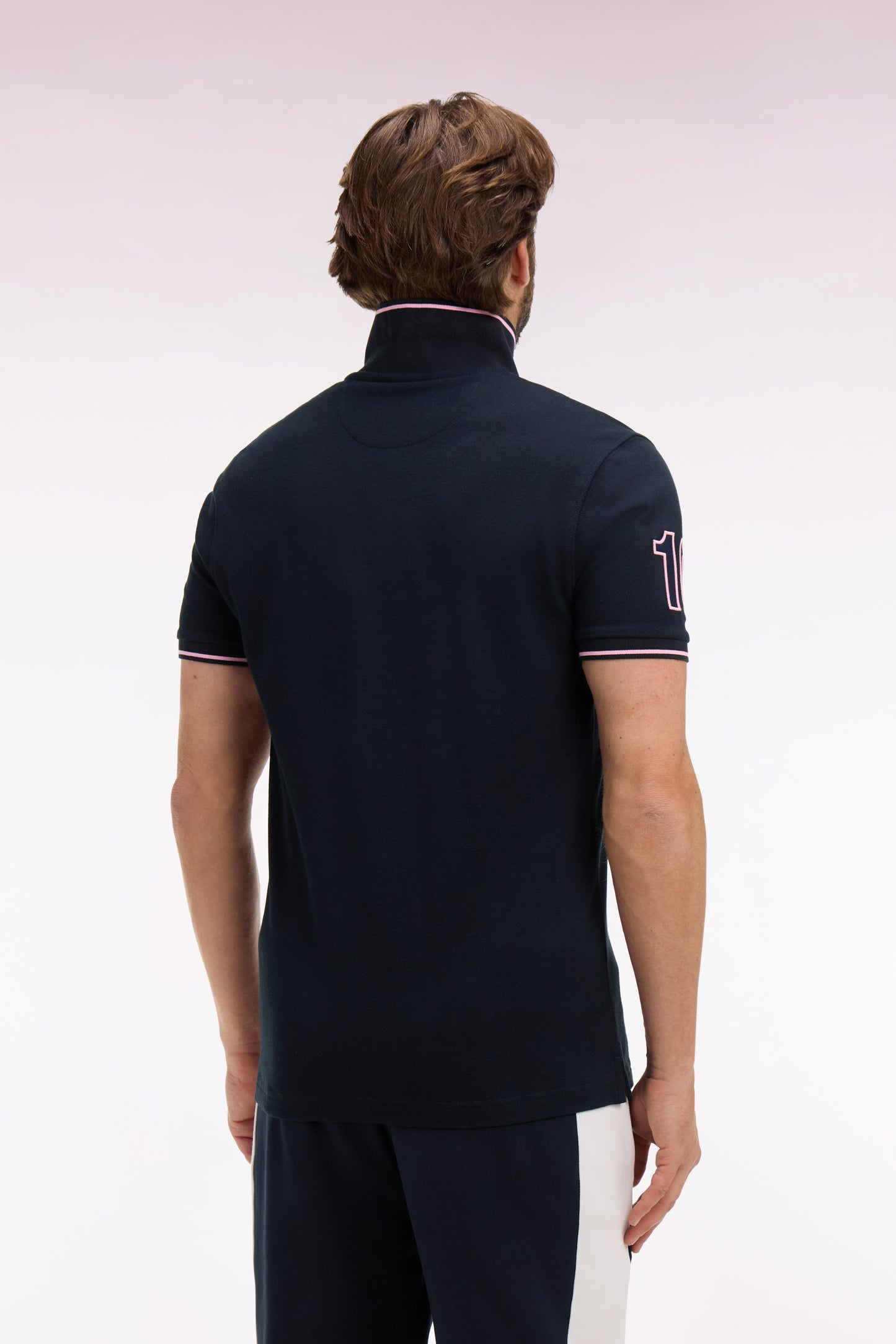 Regular fit embroidered navy cotton short-sleeved polo shirt