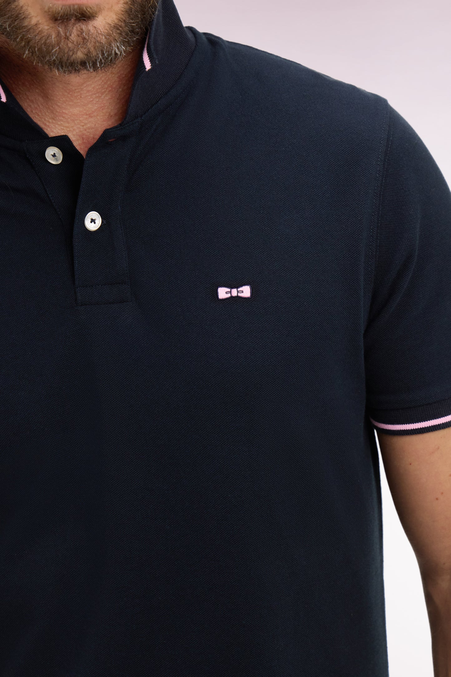 Regular fit embroidered navy cotton short-sleeved polo shirt