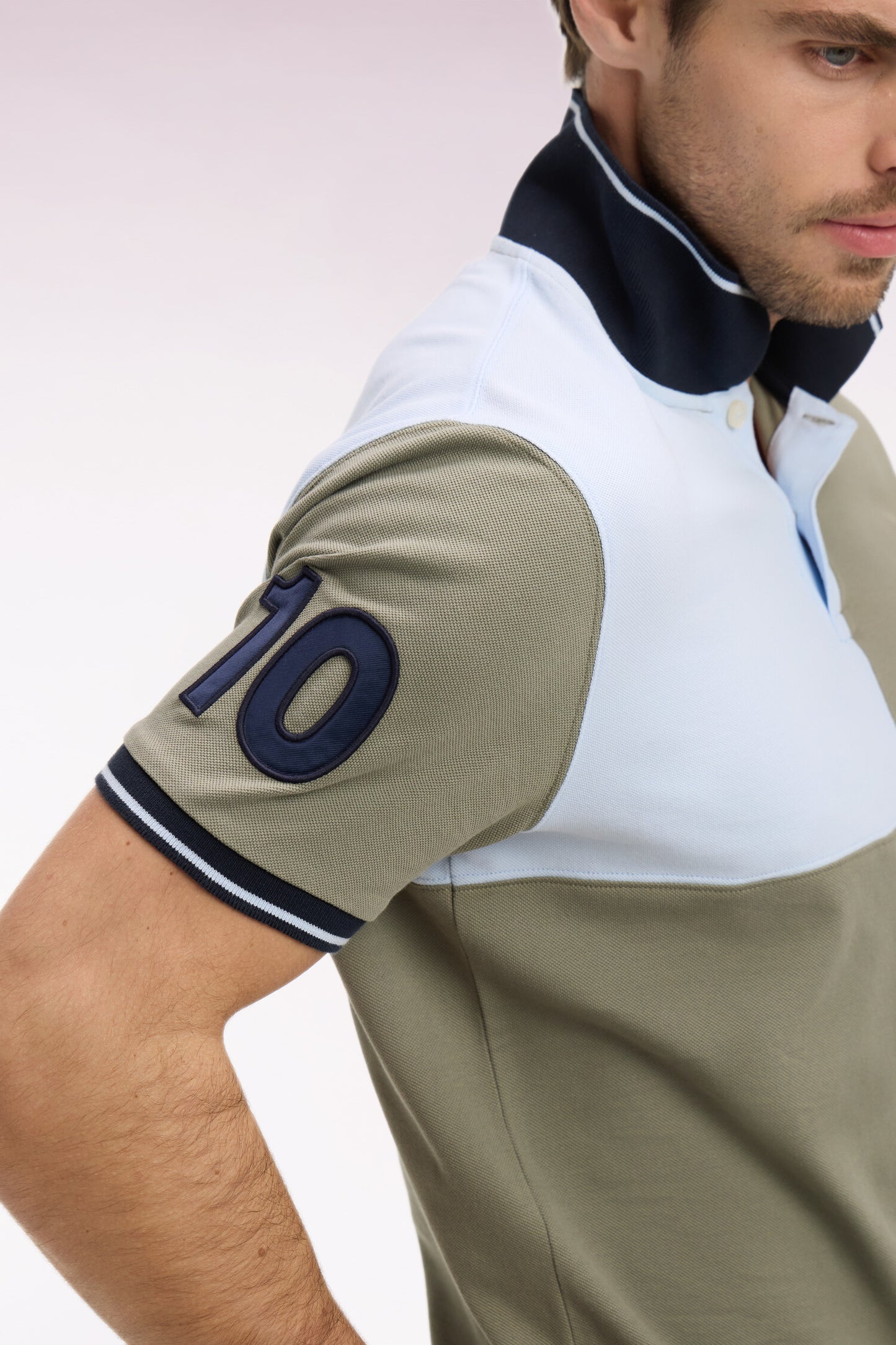 Polo à manches courtes en coton beige et ciel à cadrans coupe regular