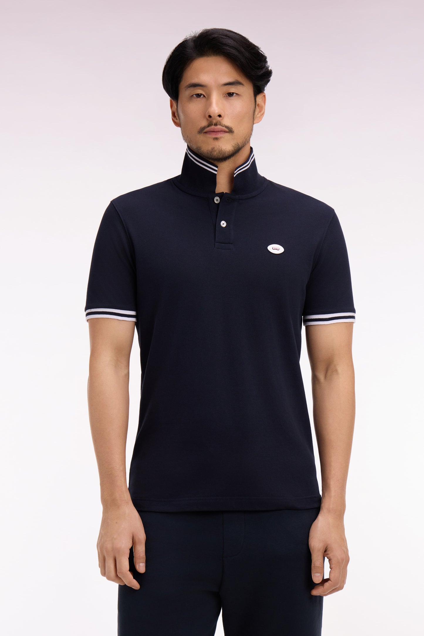 Navy cotton short-sleeved polo shirt