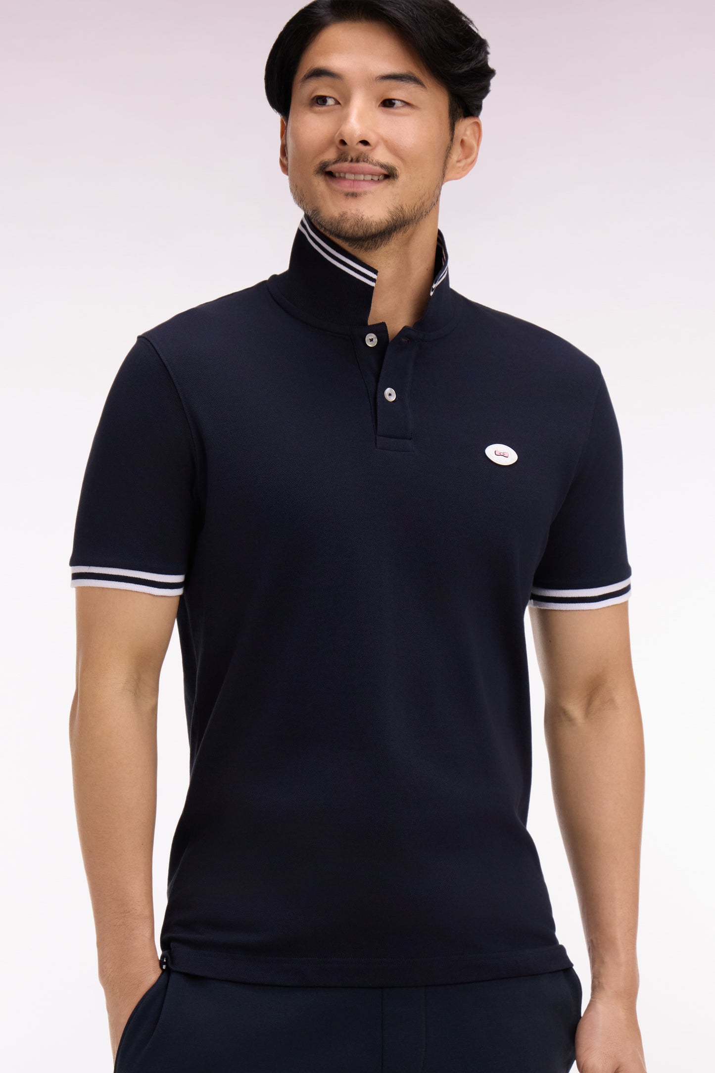 Navy cotton short-sleeved polo shirt