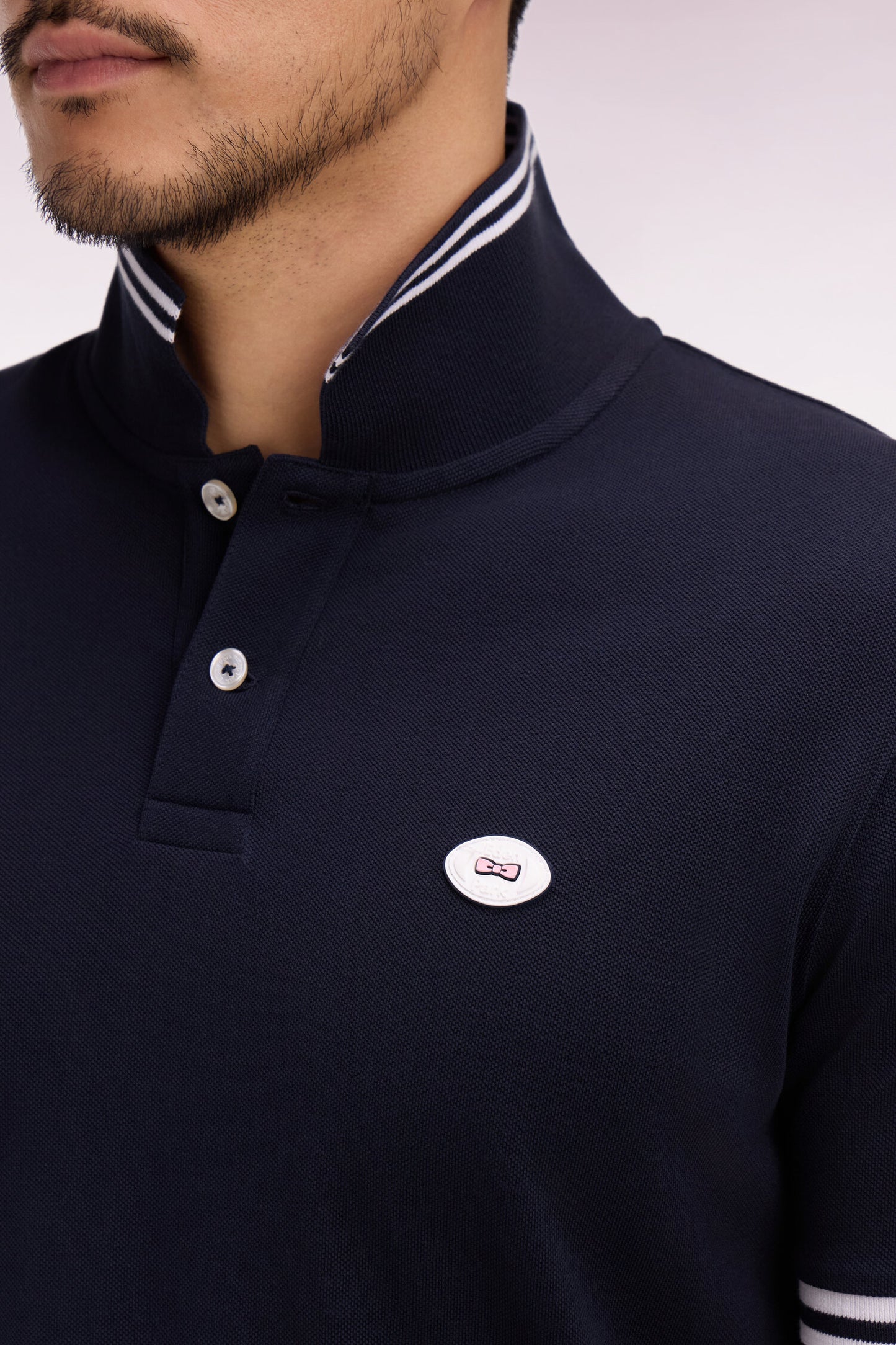 Navy cotton short-sleeved polo shirt