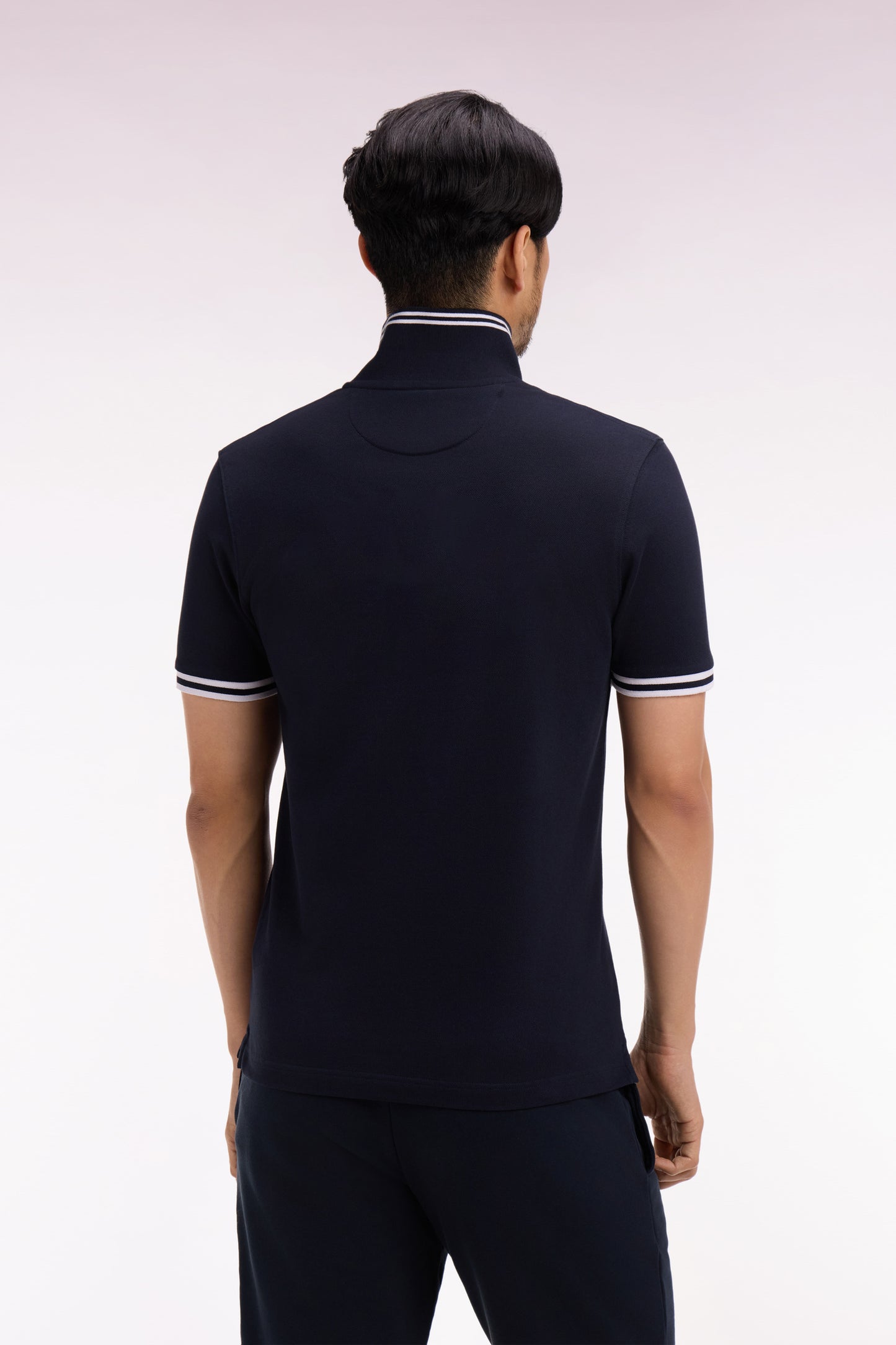 Navy cotton short-sleeved polo shirt