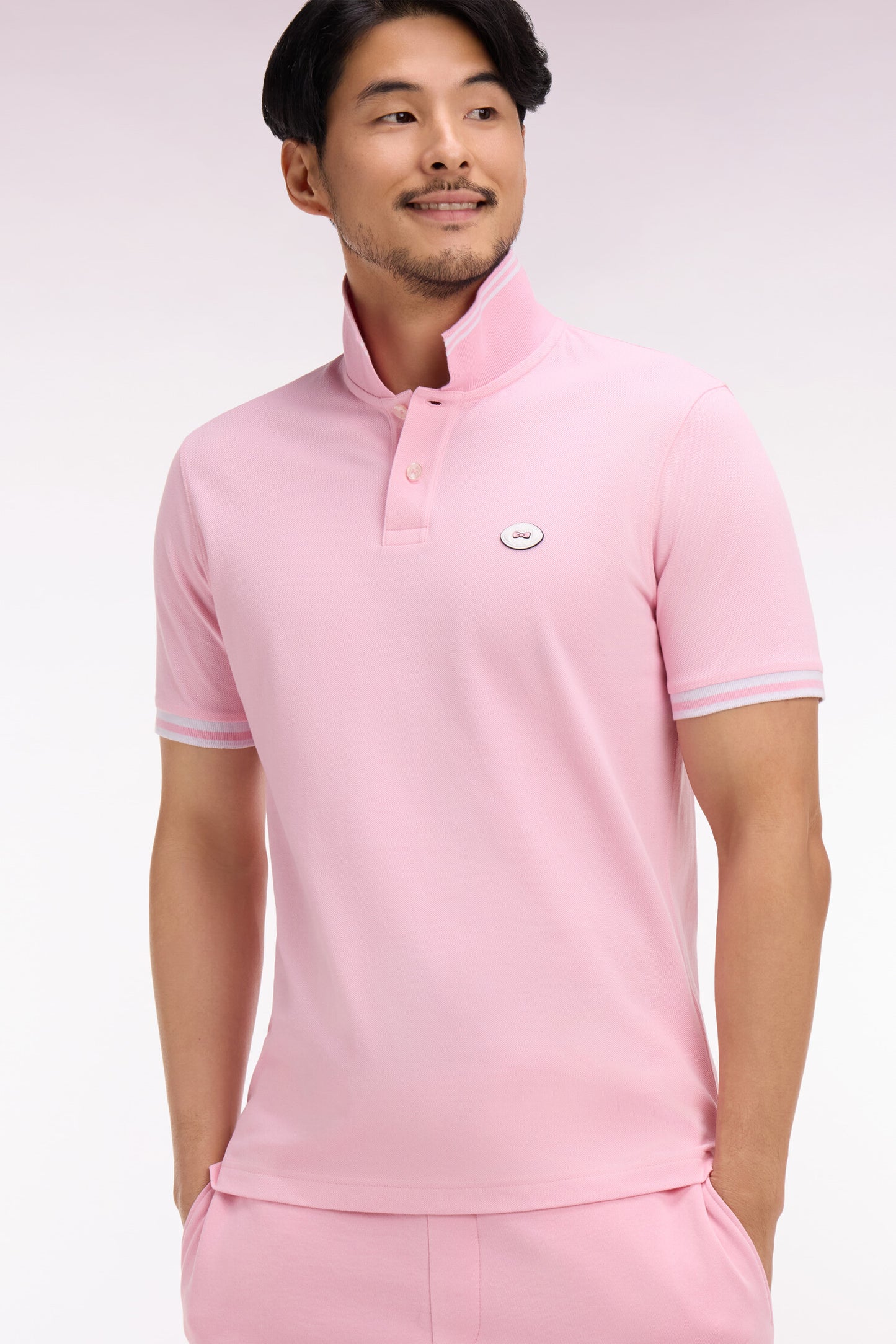 Short-sleeved pink cotton polo shirt