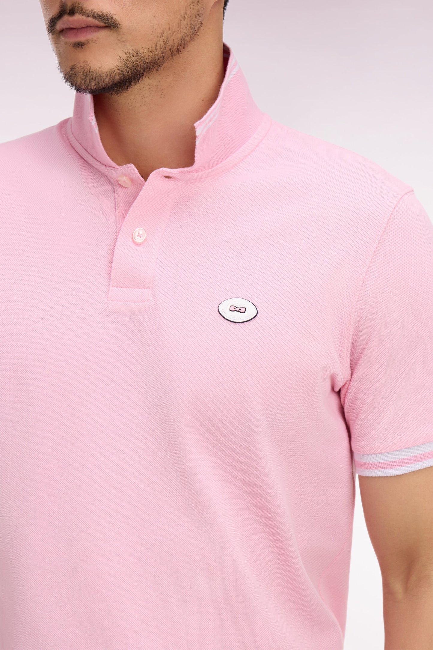 Short-sleeved pink cotton polo shirt