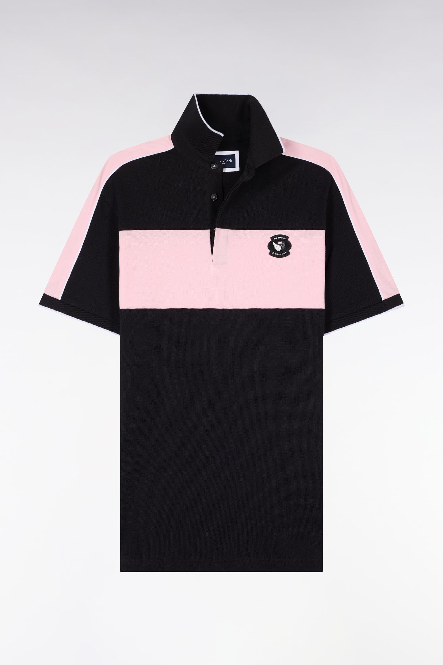 Polo à manches courtes en coton noir et rose New Zealand coupe regular