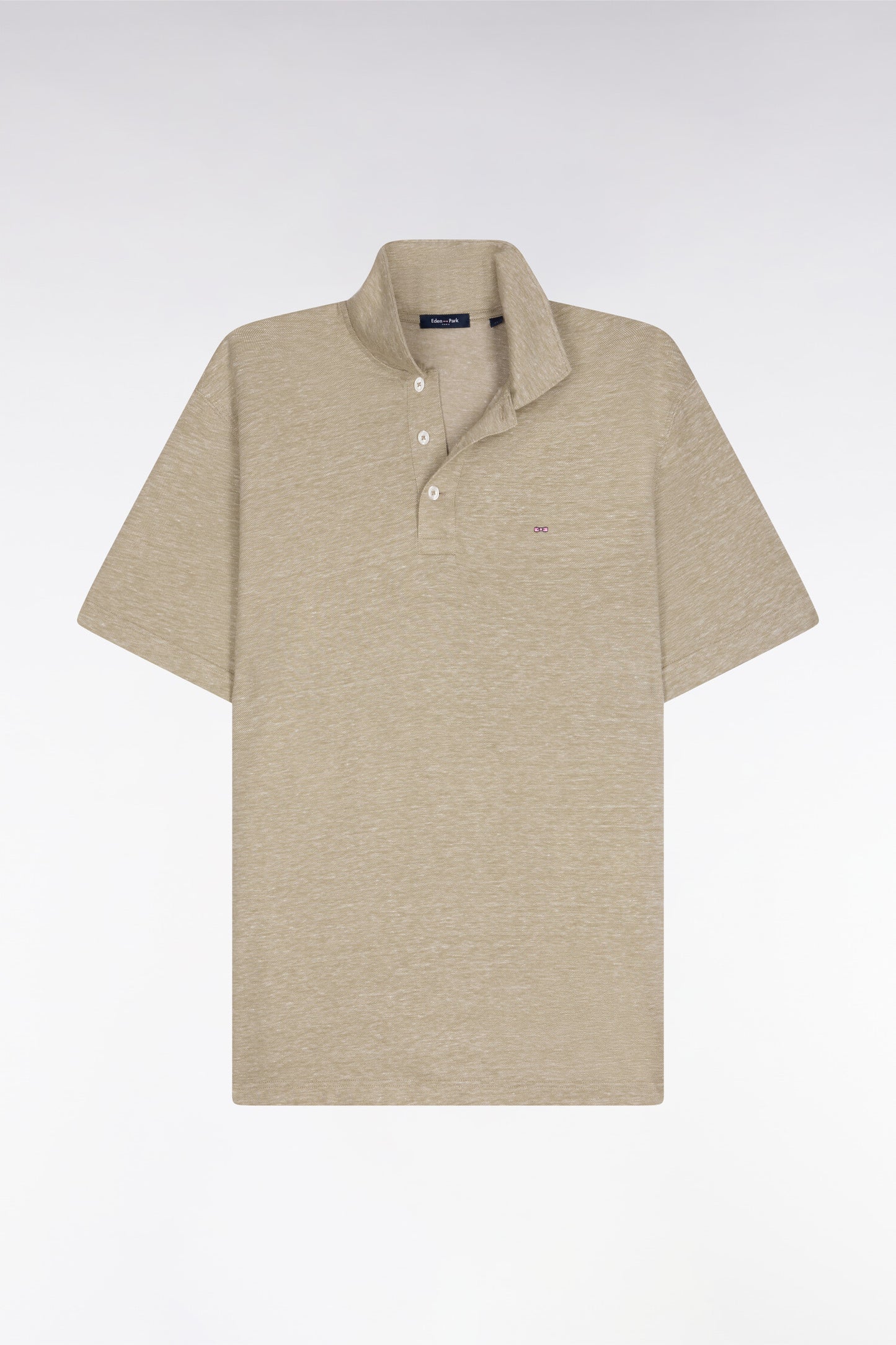 Regular fit beige Oxford short-sleeved polo shirt