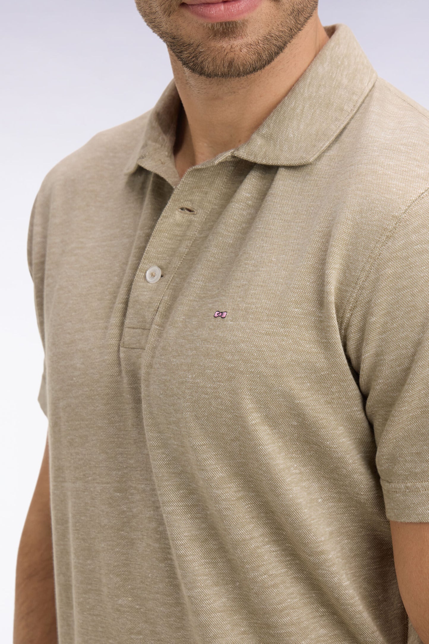 Regular fit beige Oxford short-sleeved polo shirt
