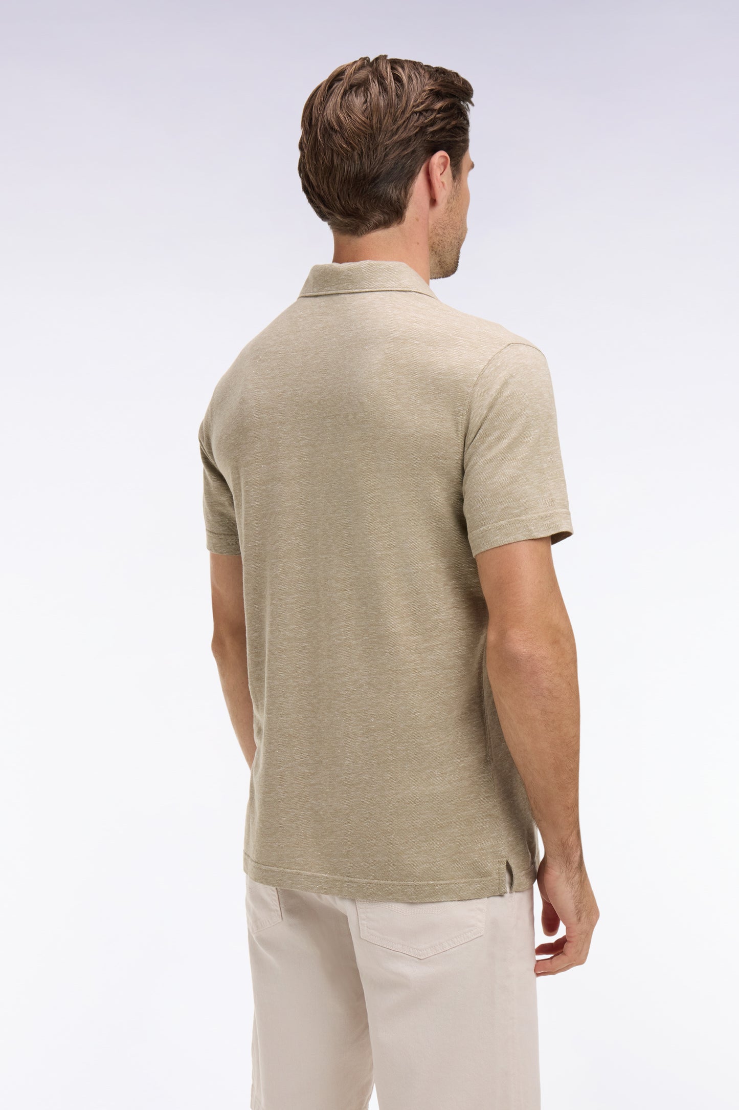 Regular fit beige Oxford short-sleeved polo shirt