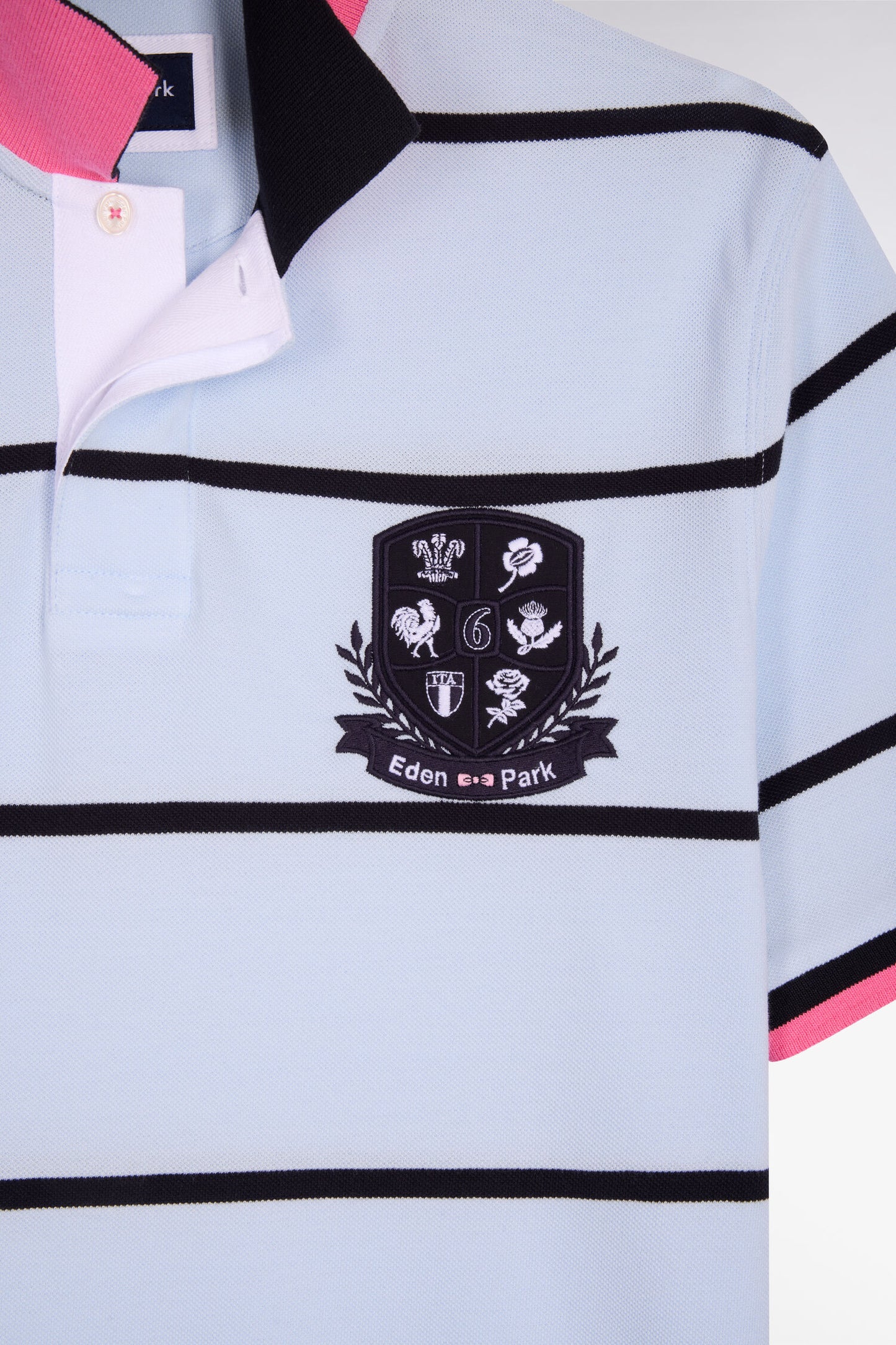6 Nations short-sleeved polo shirt in regular-fit striped sky cotton