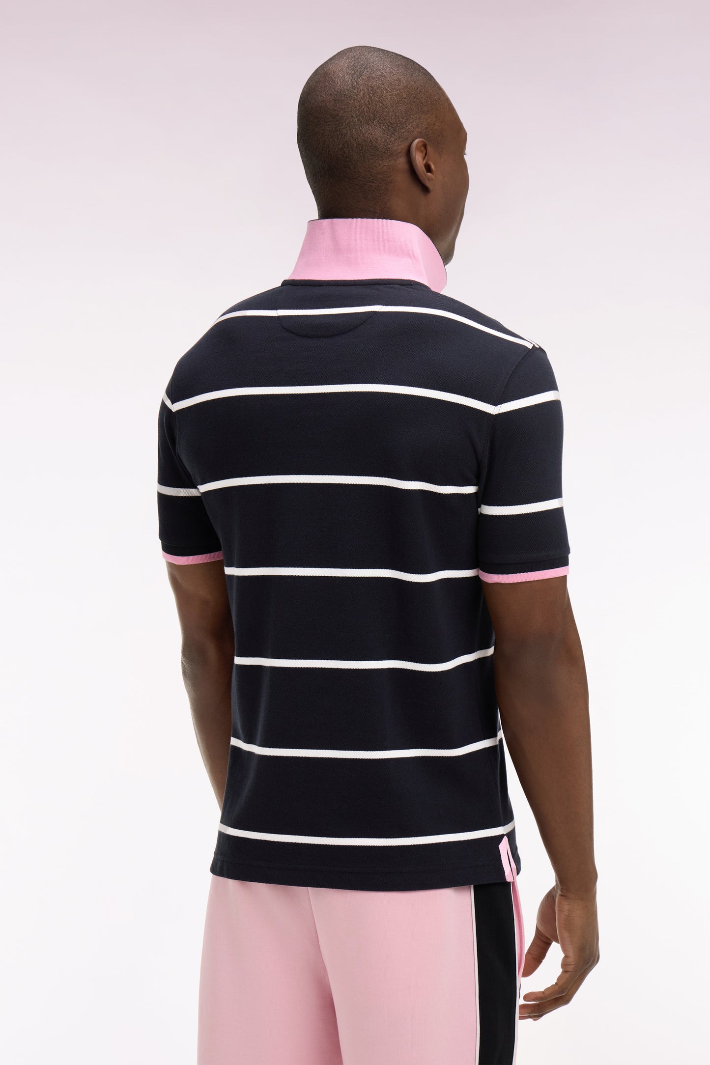 6 Nations short-sleeved polo shirt in navy striped cotton, regular fit