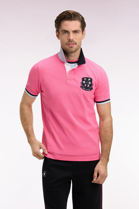 Polo à manches courtes 6 Nations en piqué coton rose - Image 3