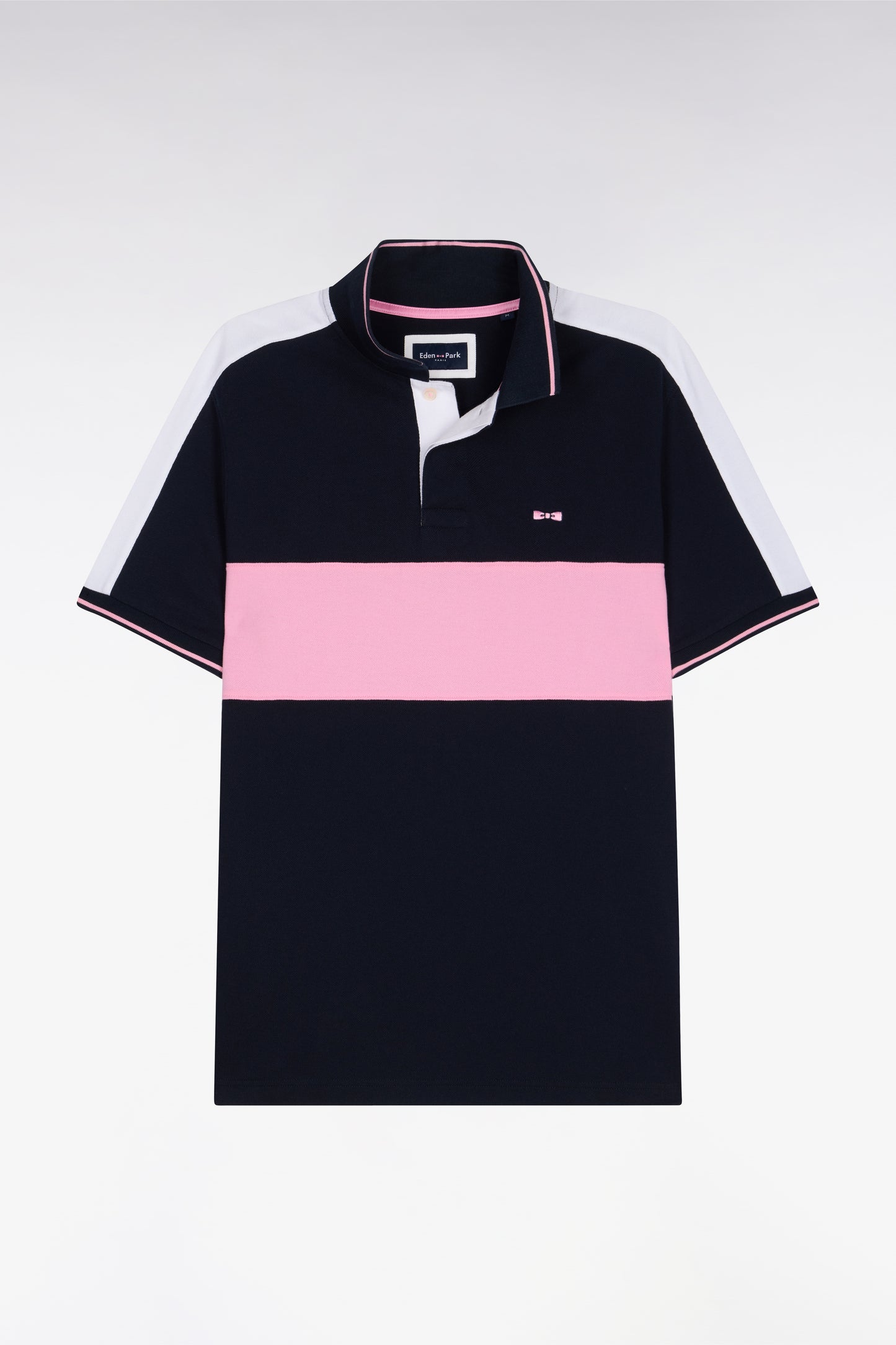 Polo à manches courtes en piqué coton marine coupé cousu