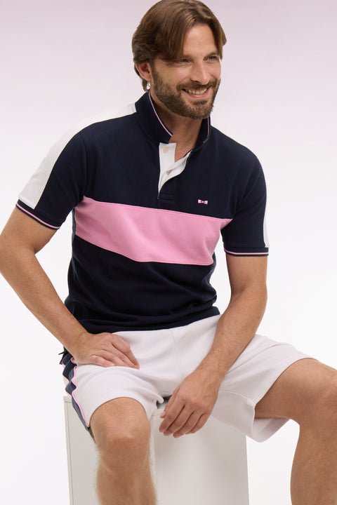 Polo à manches courtes en piqué coton marine coupé cousu - Image 1