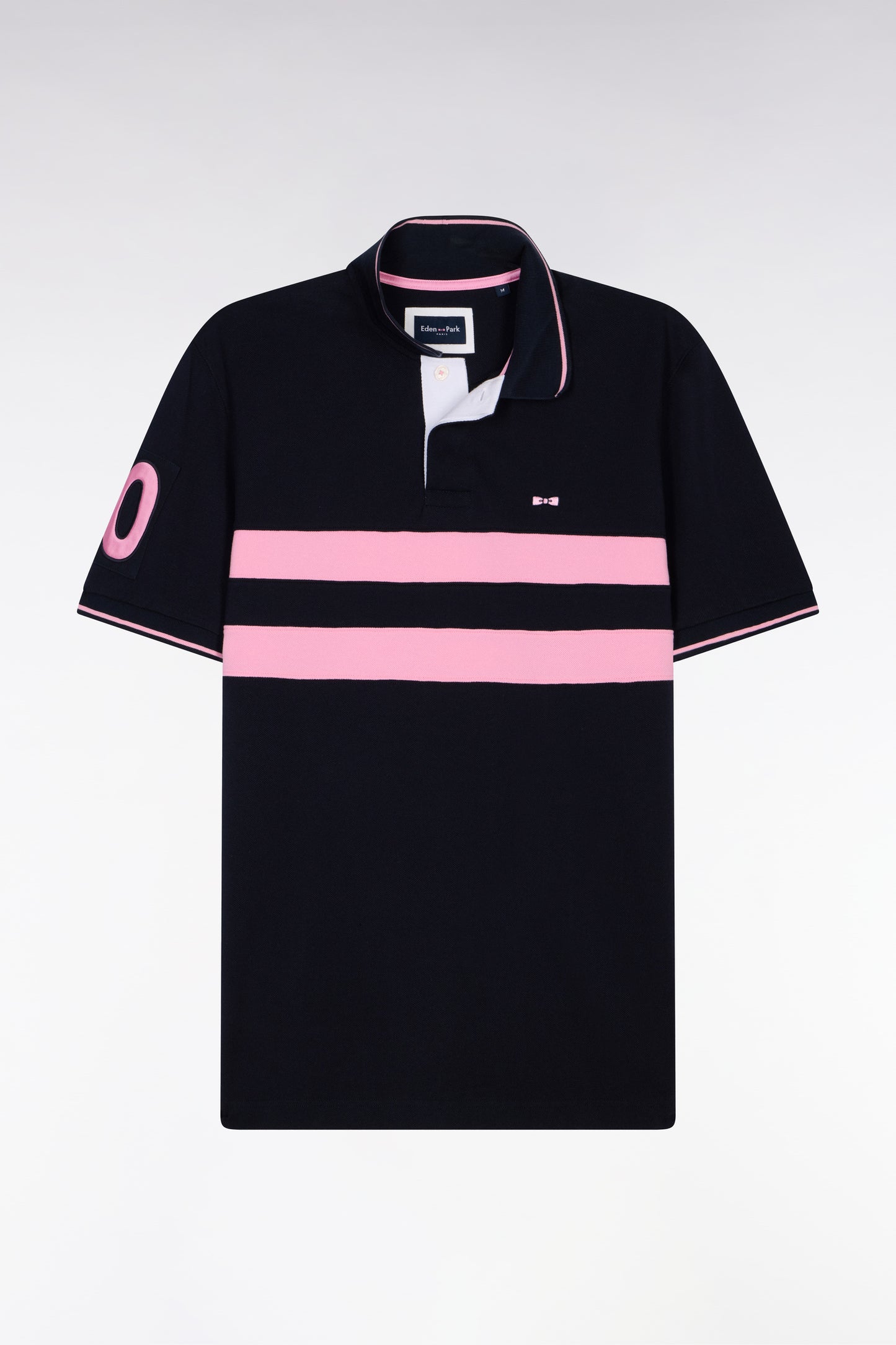 Polo à manches courtes en piqué coton marine à rayures coupé cousu