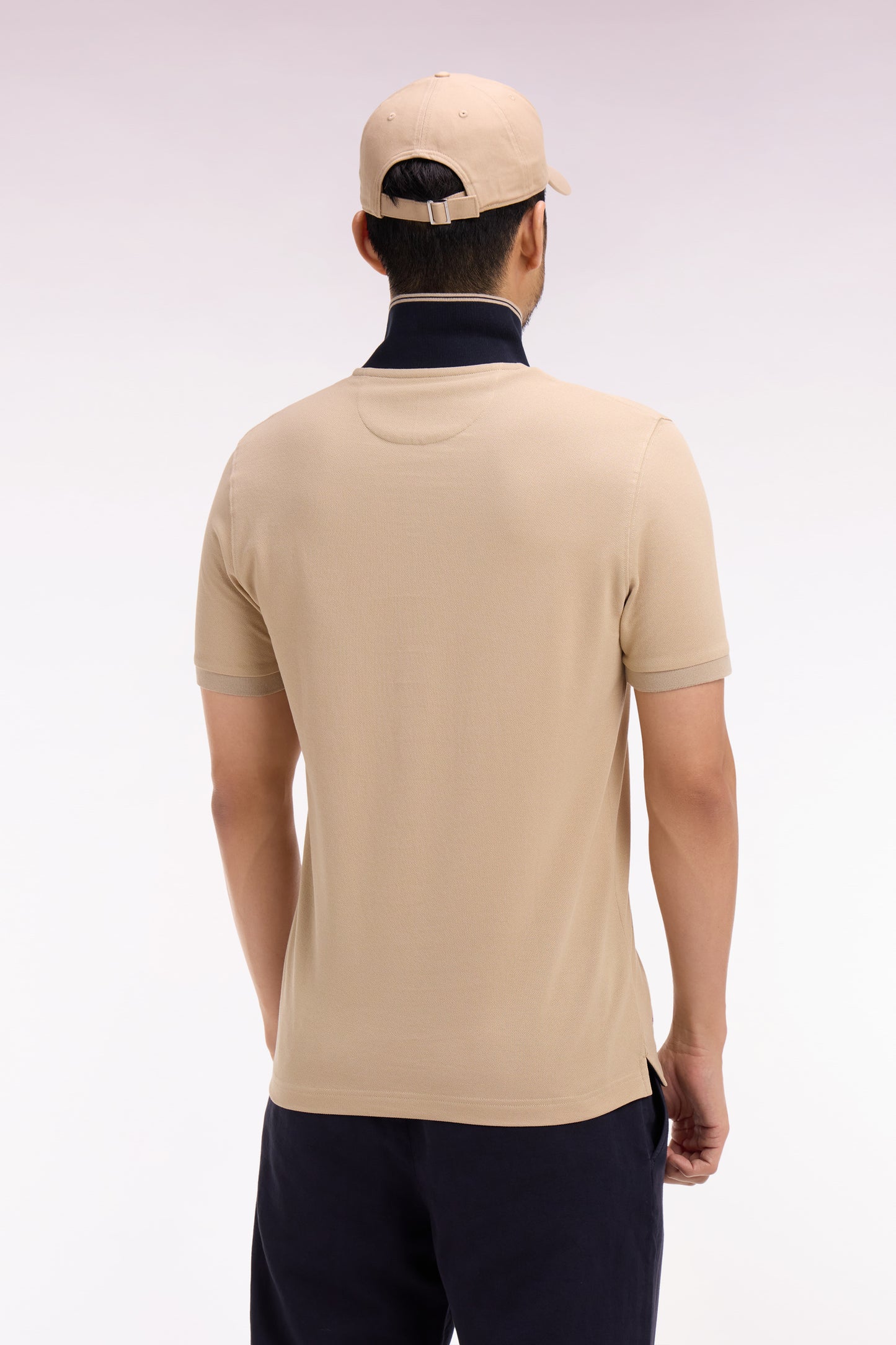 Polo à manches courtes en piqué coton beige écusson EP