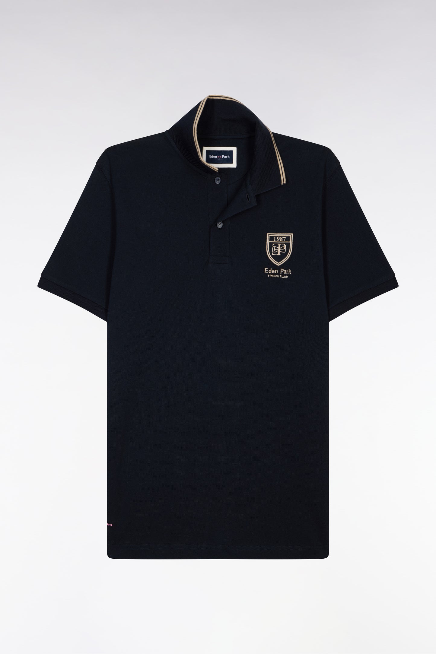 Polo à manches courtes en piqué coton marine écusson EP