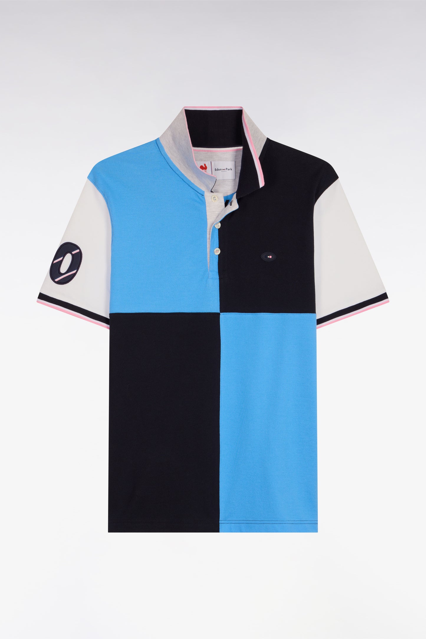 XV de France short-sleeved polo shirt in blue cotton with dial cutouts