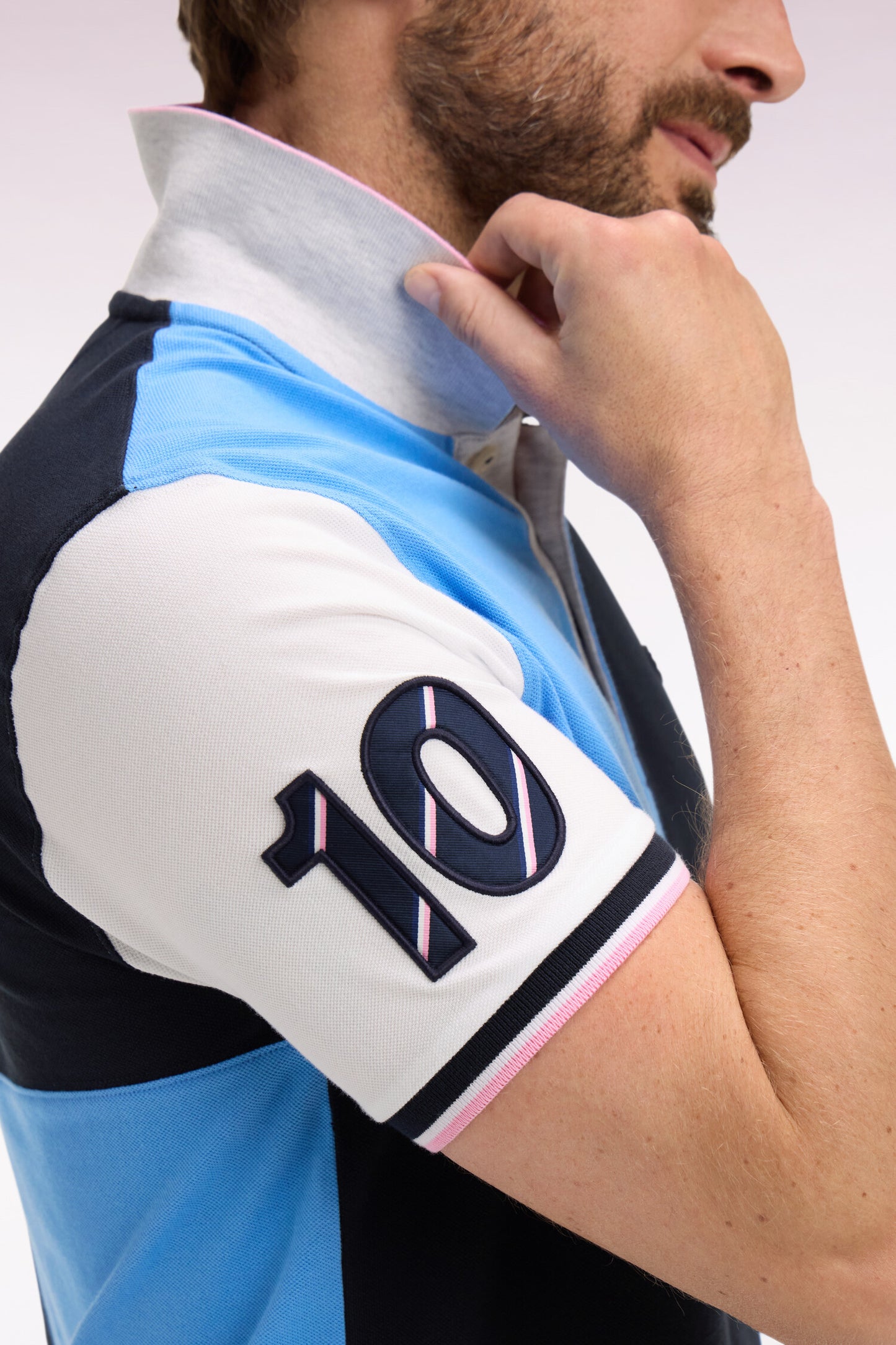 XV de France short-sleeved polo shirt in blue cotton with dial cutouts