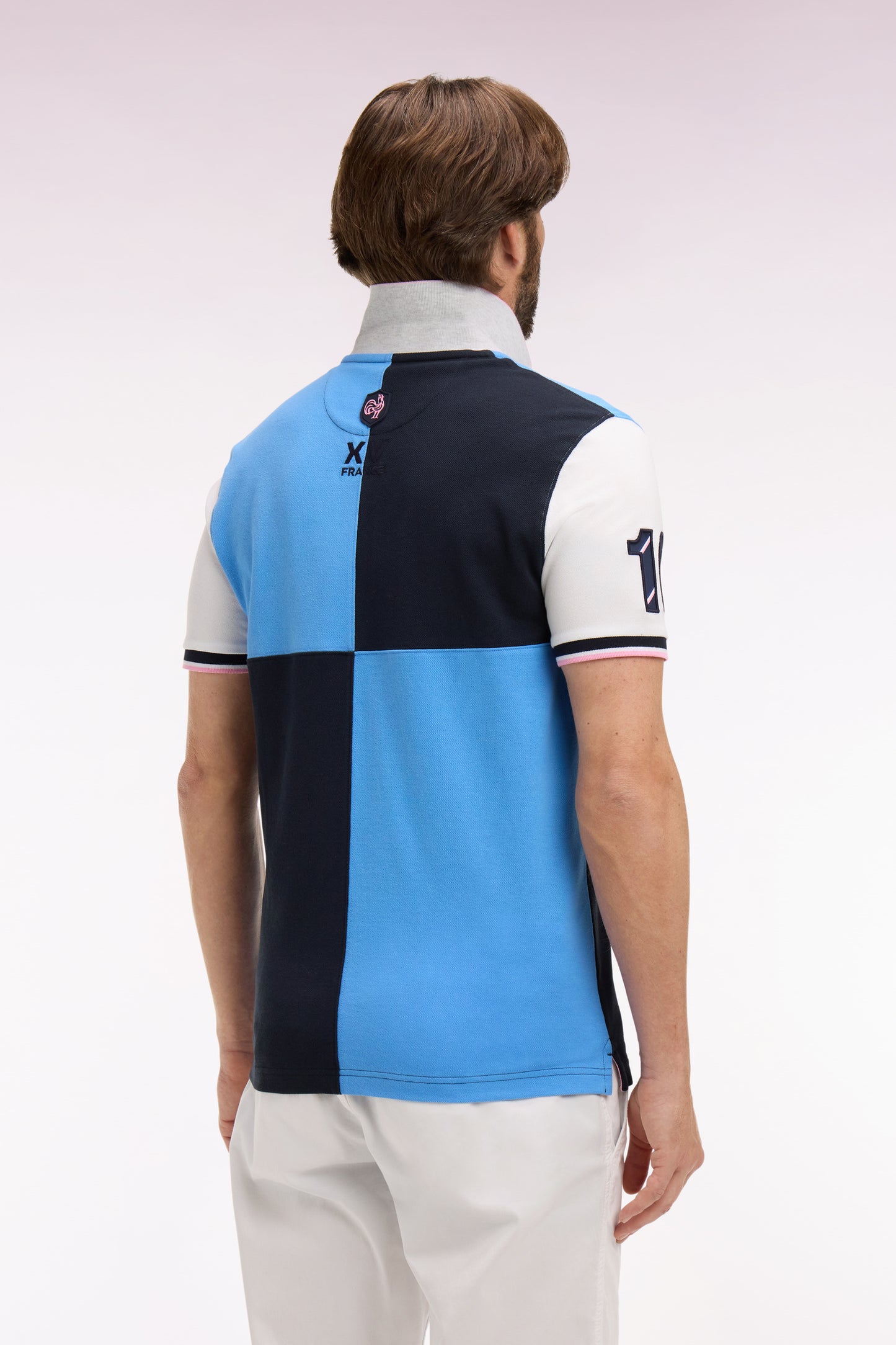 XV de France short-sleeved polo shirt in blue cotton with dial cutouts