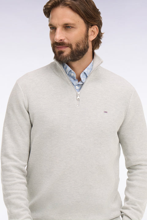 Pull col camionneur en coton gris clair - Image 1