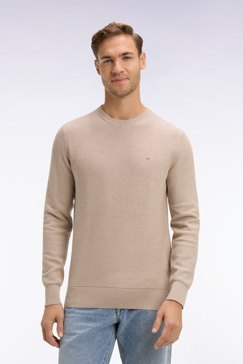 Pull col rond en coton beige - Image 3
