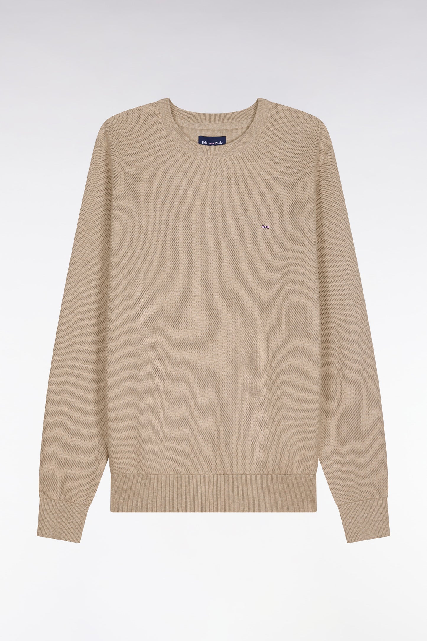 Pull col rond en coton beige