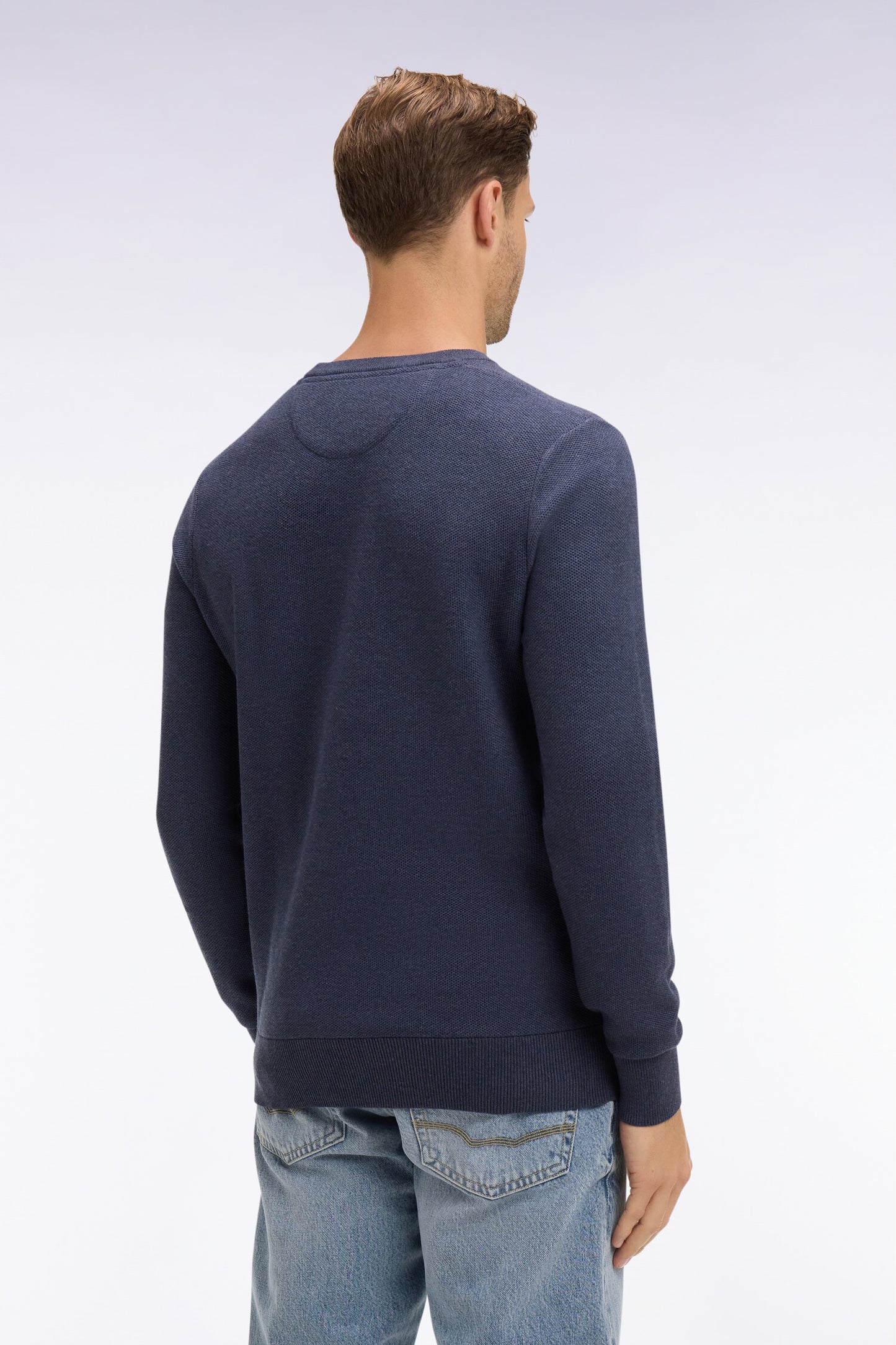 Pull col rond en coton bleu foncé
