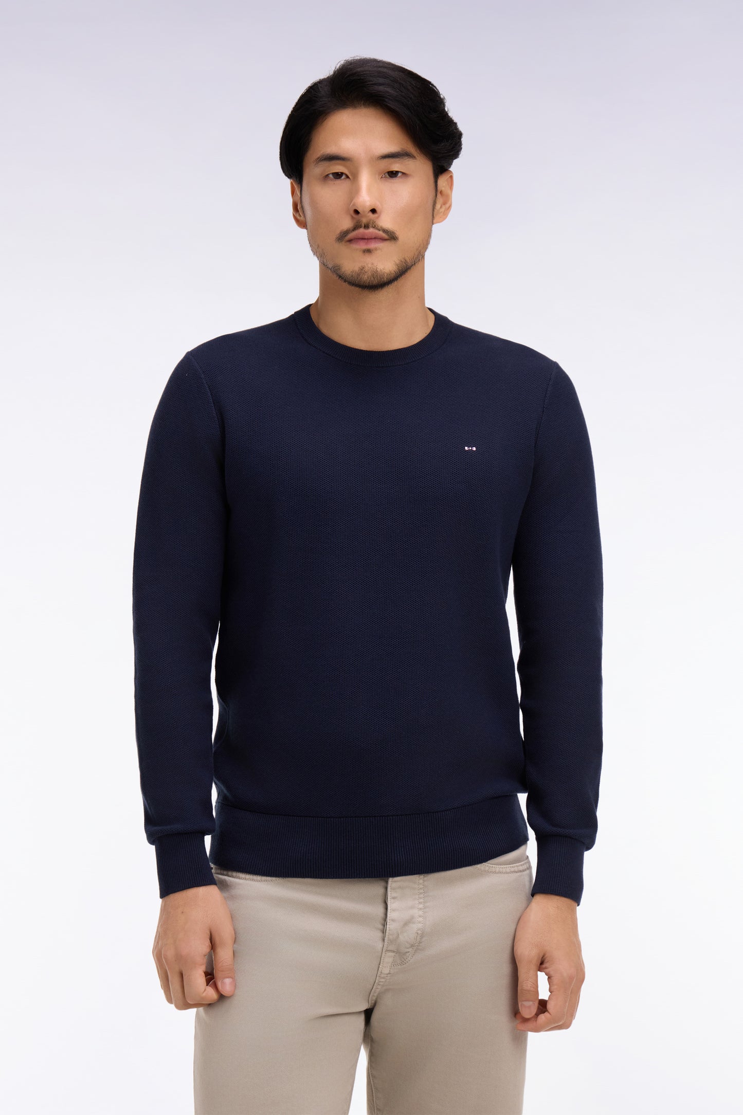 Navy cotton round-neck sweater