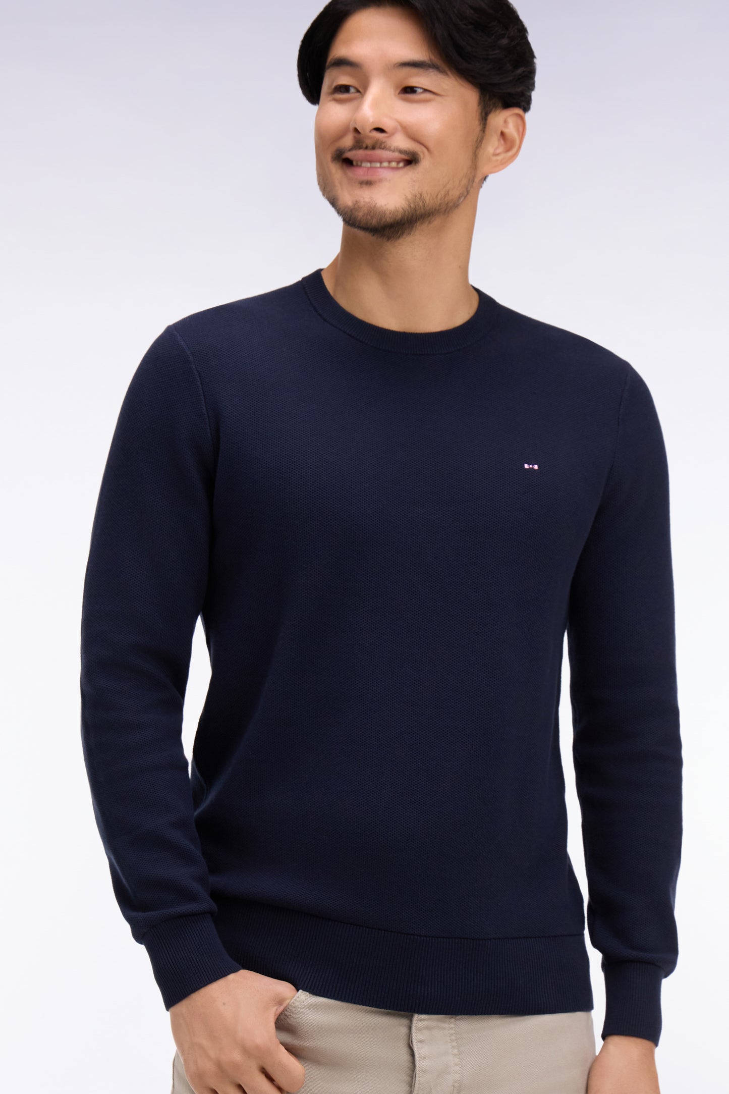 Navy cotton round-neck sweater