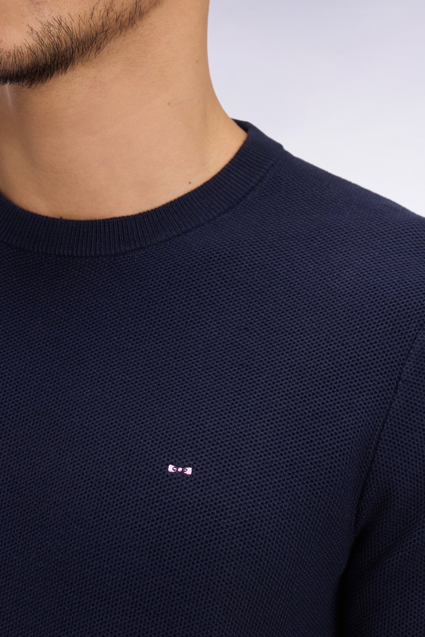 Navy cotton round-neck sweater