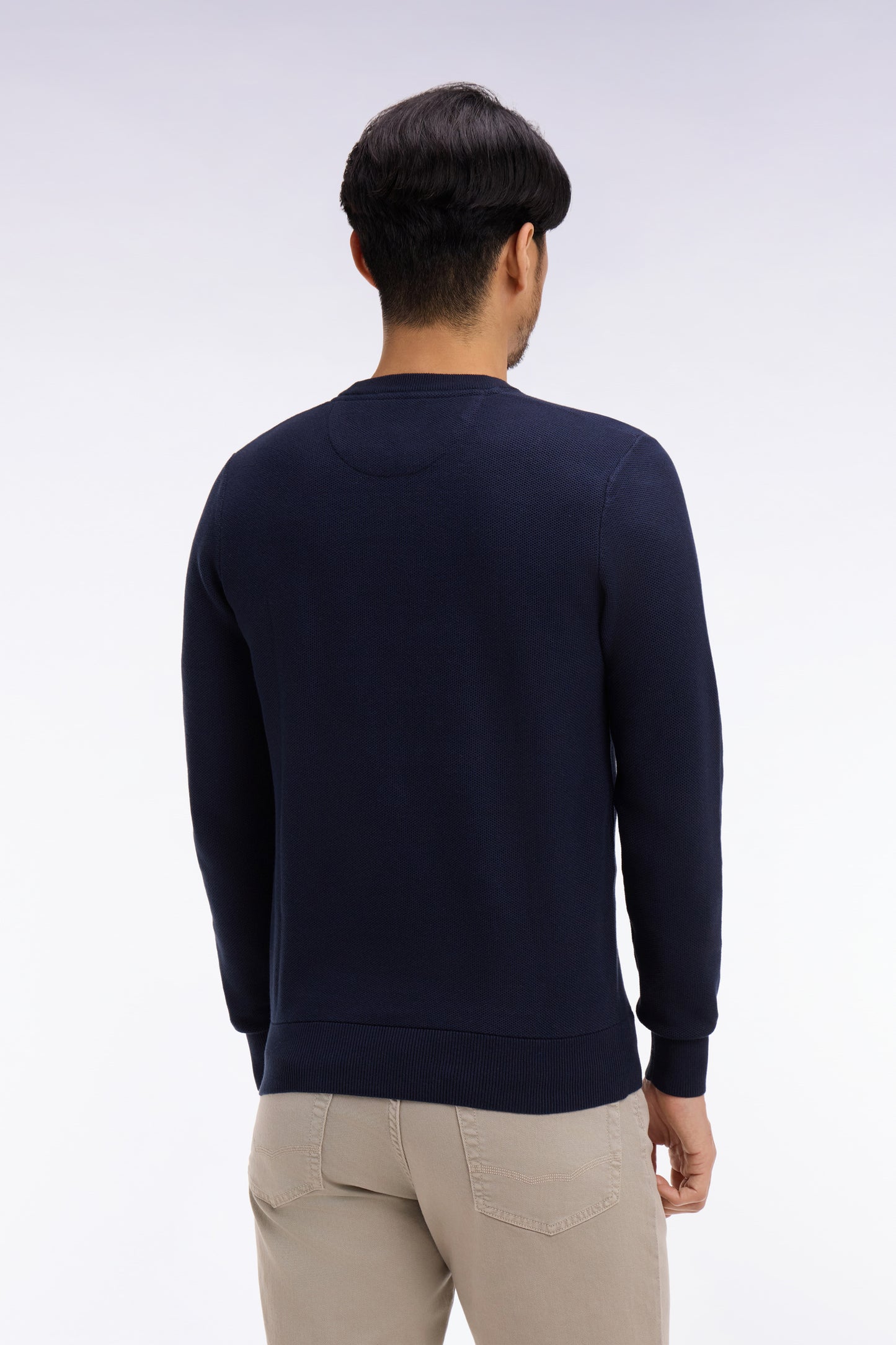 Navy cotton round-neck sweater