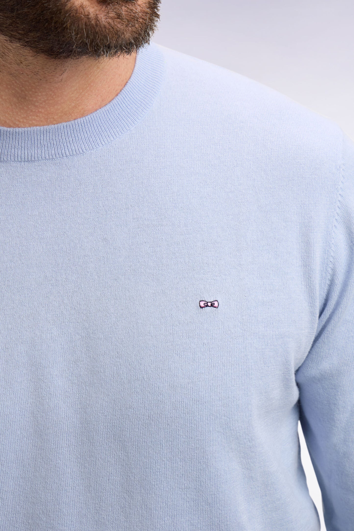 Pull col rond en coton et soie mélangés ciel