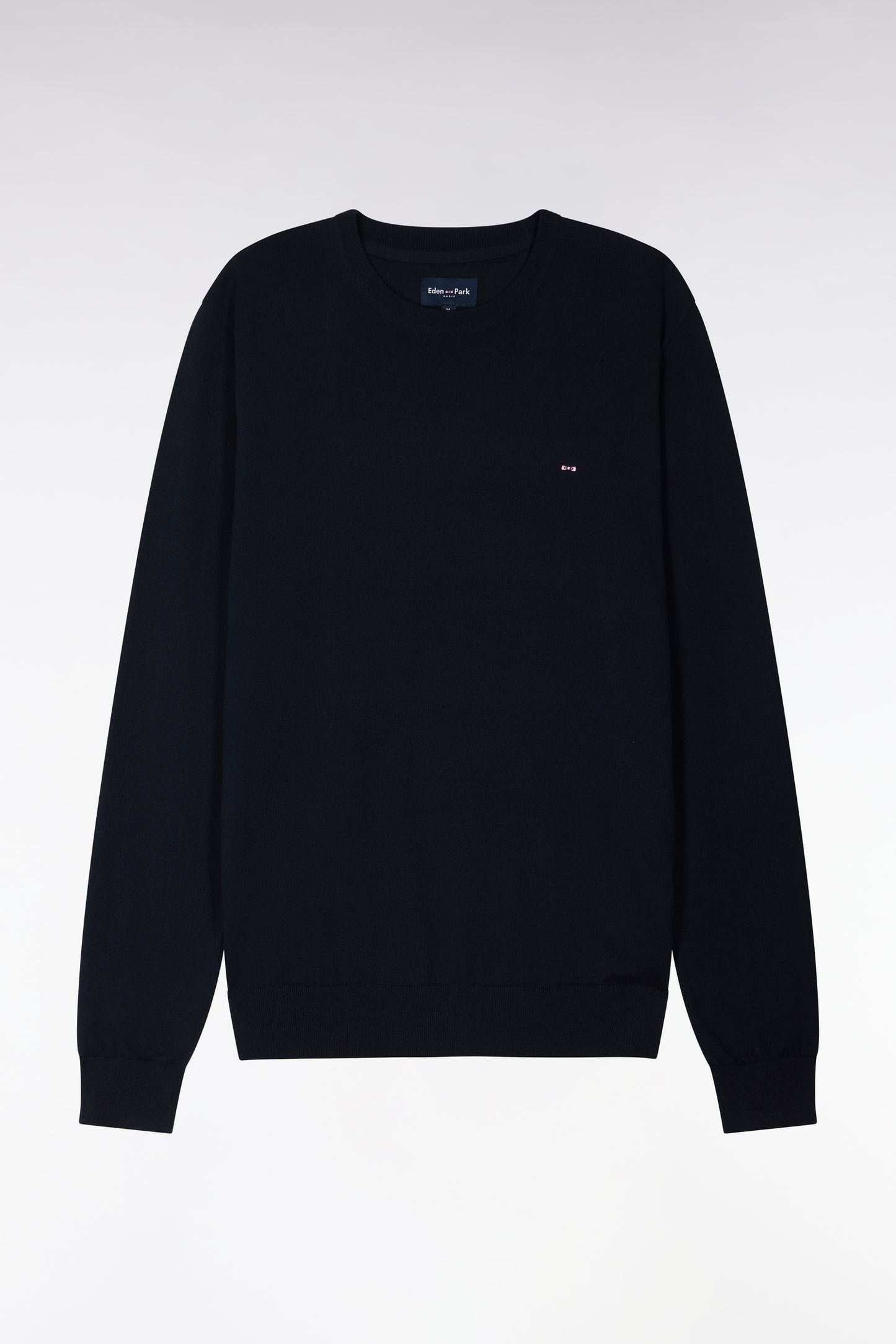 Navy cotton and silk blend round-neck sweater