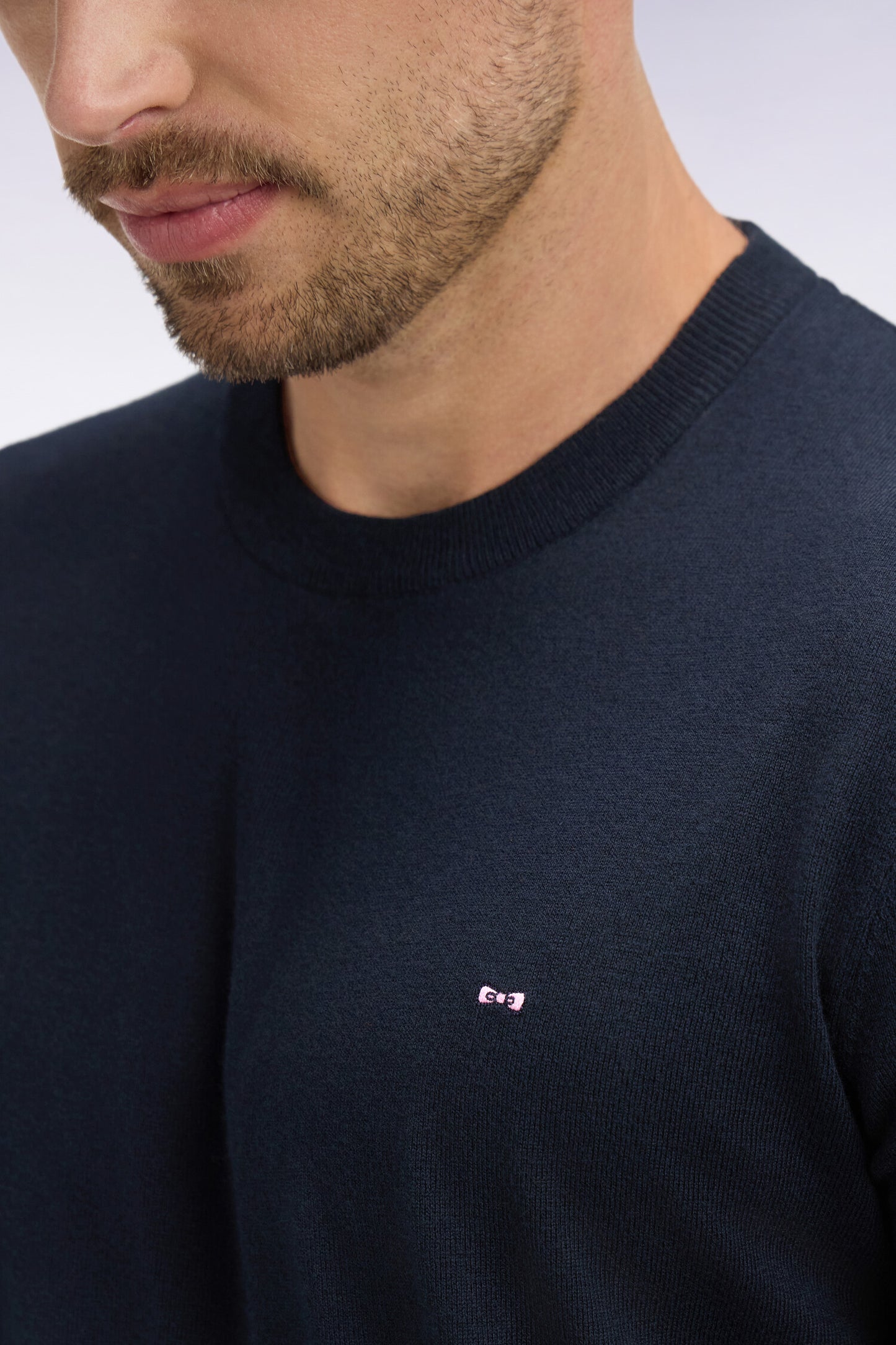 Navy cotton and silk blend round-neck sweater