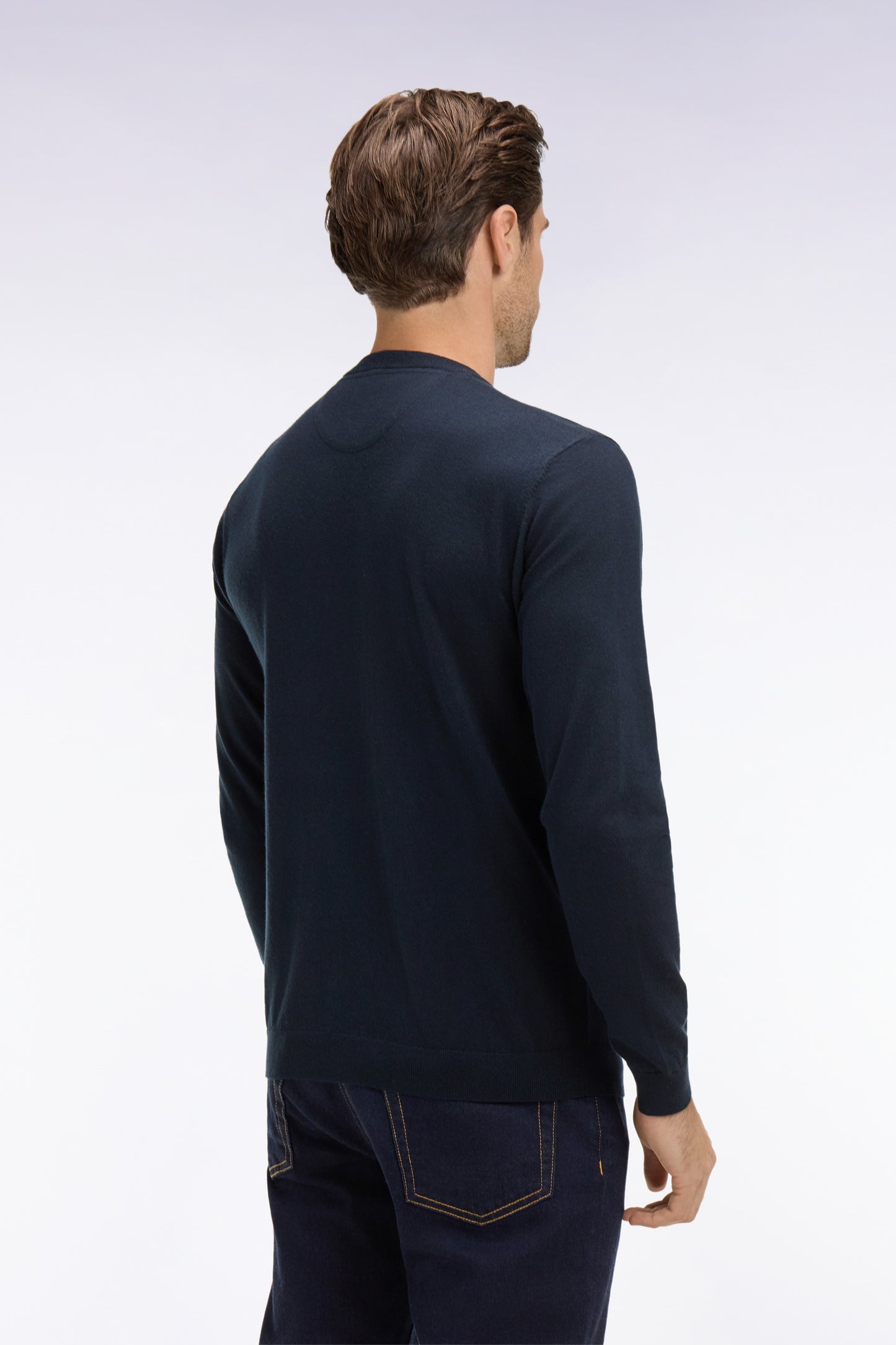 Navy cotton and silk blend round-neck sweater
