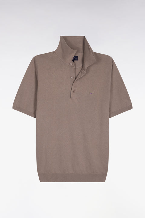 Pull manches courtes col polo en coton et soie mélangés beige - Image 2